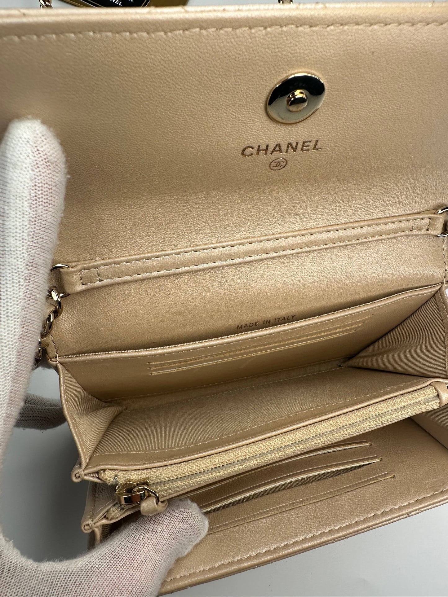 Chanel Lambskin Quilted Pearl Clutch With Chain Bag