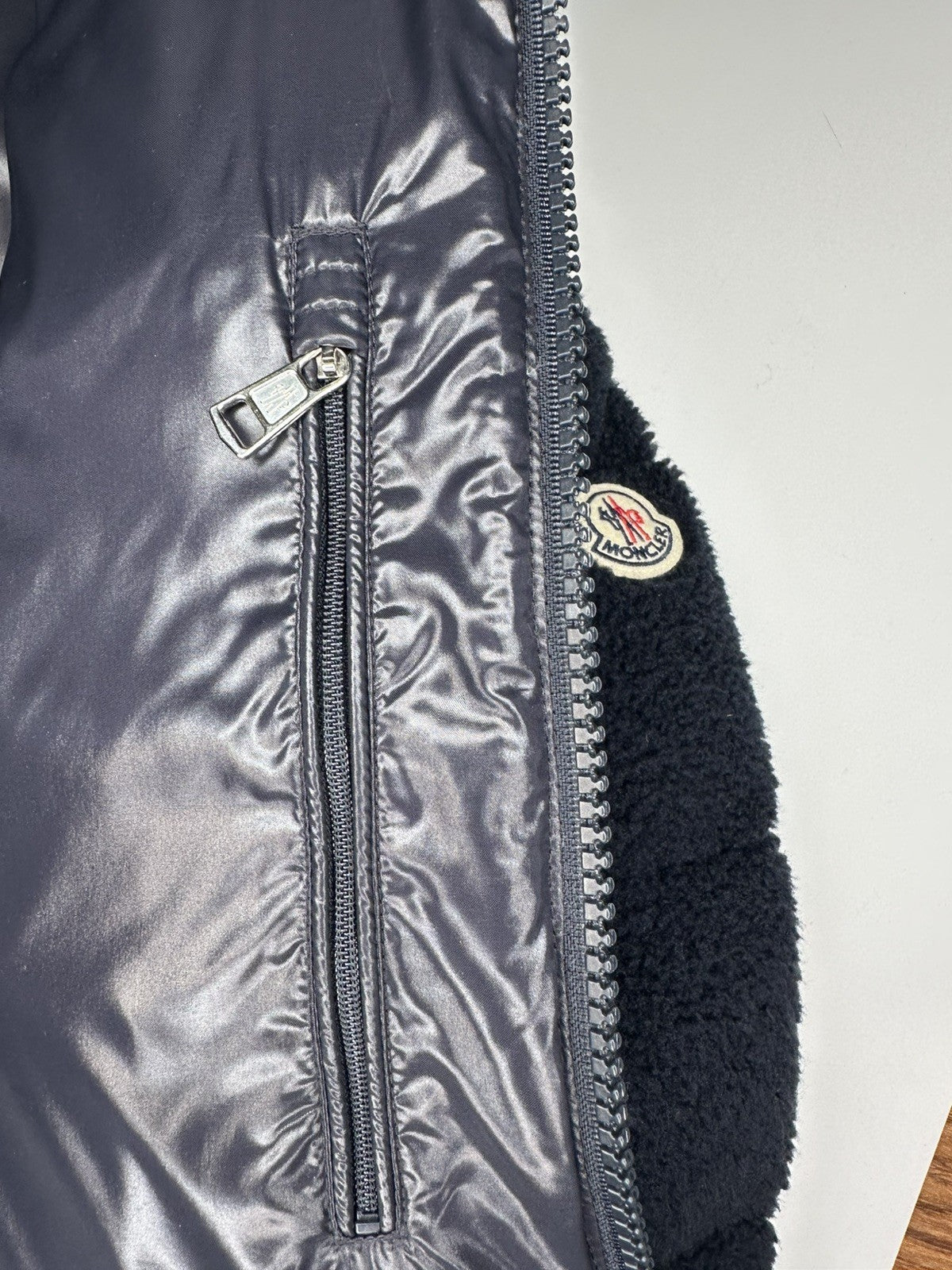 Moncler Michon Giubbotto Navy Blue Sherpa Fleece Down Jacket Size 4 / XL Mens