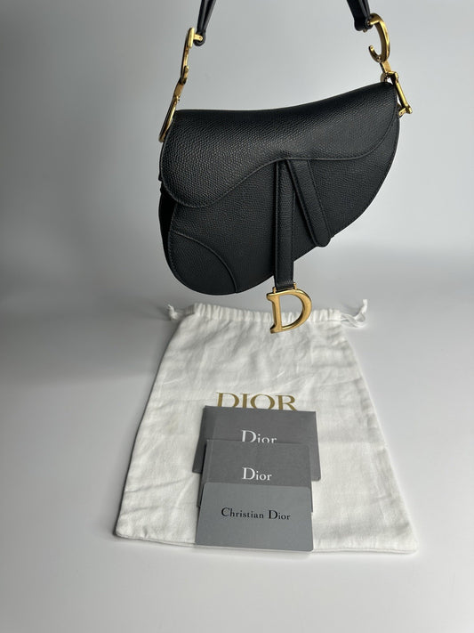 Christian Dior Saddle Mini Black Shoulder Bag Black Leather & Gold Hardware