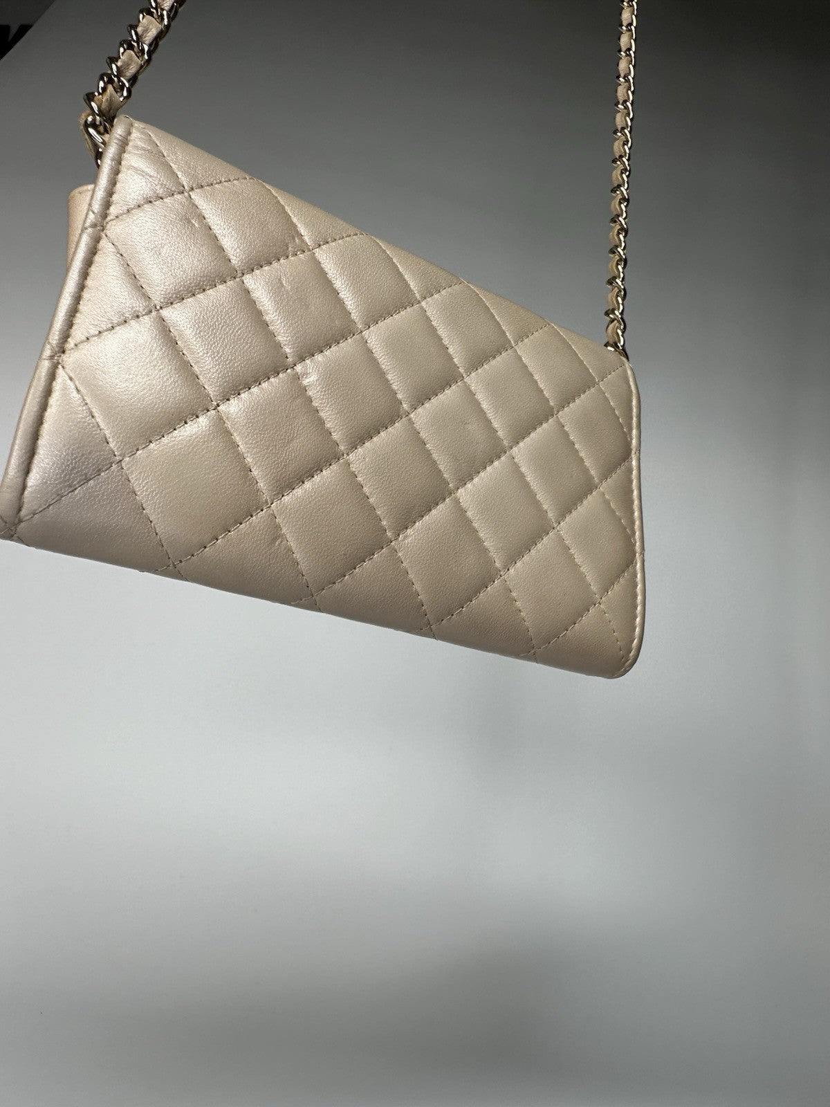 Chanel Lambskin Quilted Pearl Clutch With Chain Bag