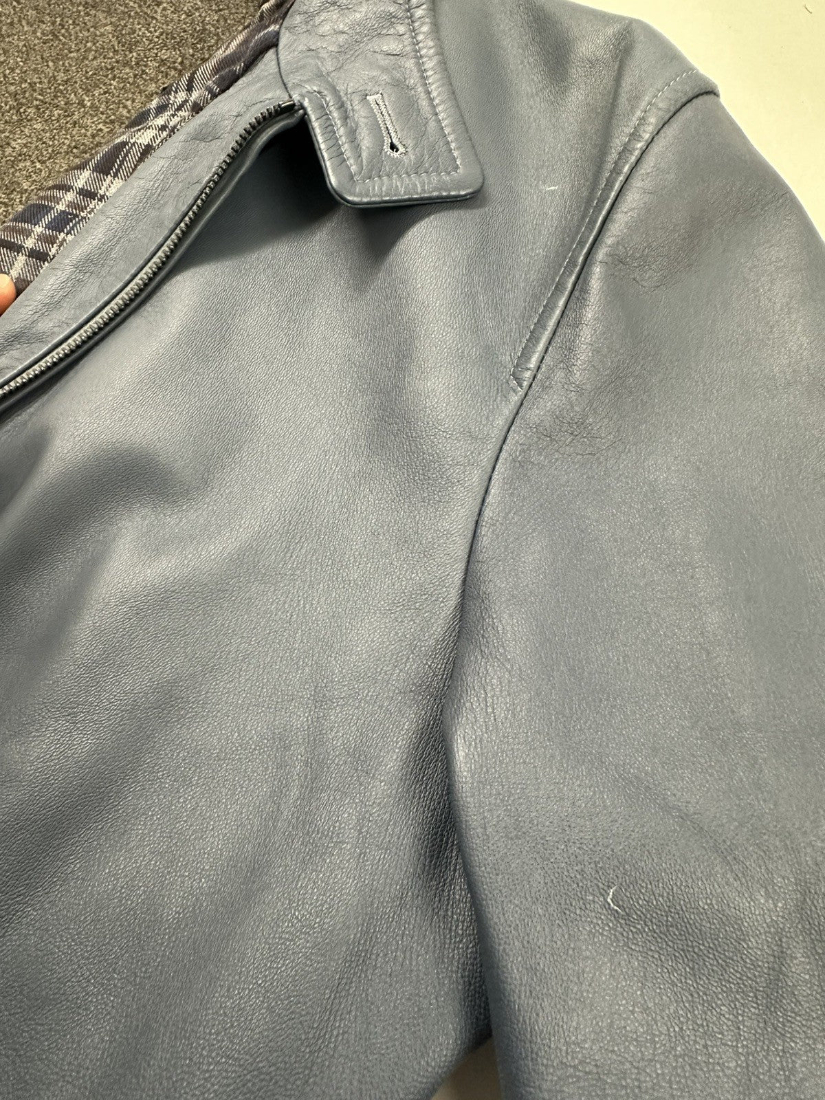 Dunhill Men's Leather Lambskin Harrington Jacket Size XL Petrol Blue