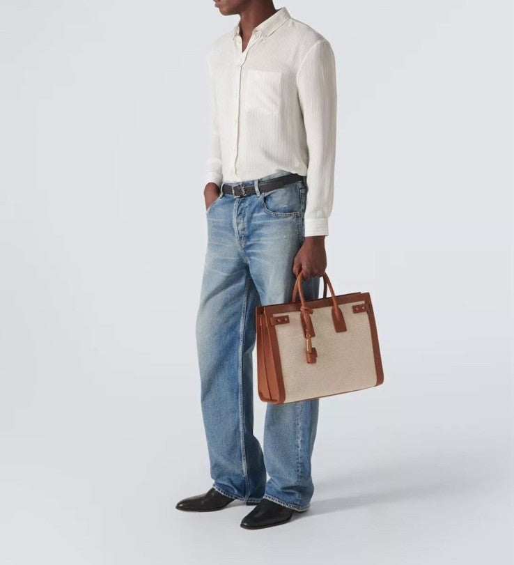 Saint Laurent Sac De Jour Leather Calfskin & Linen Cognac RRP €2990