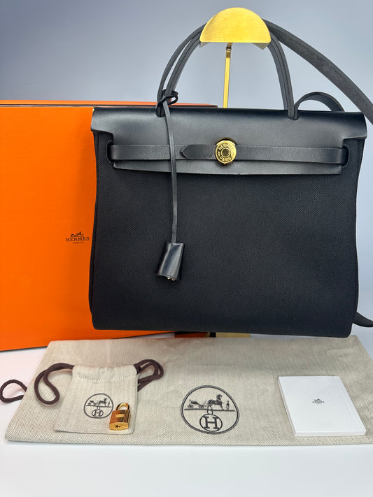 Hermès Herbag 31 Black / Noir with Gold Hardware (Full Set)