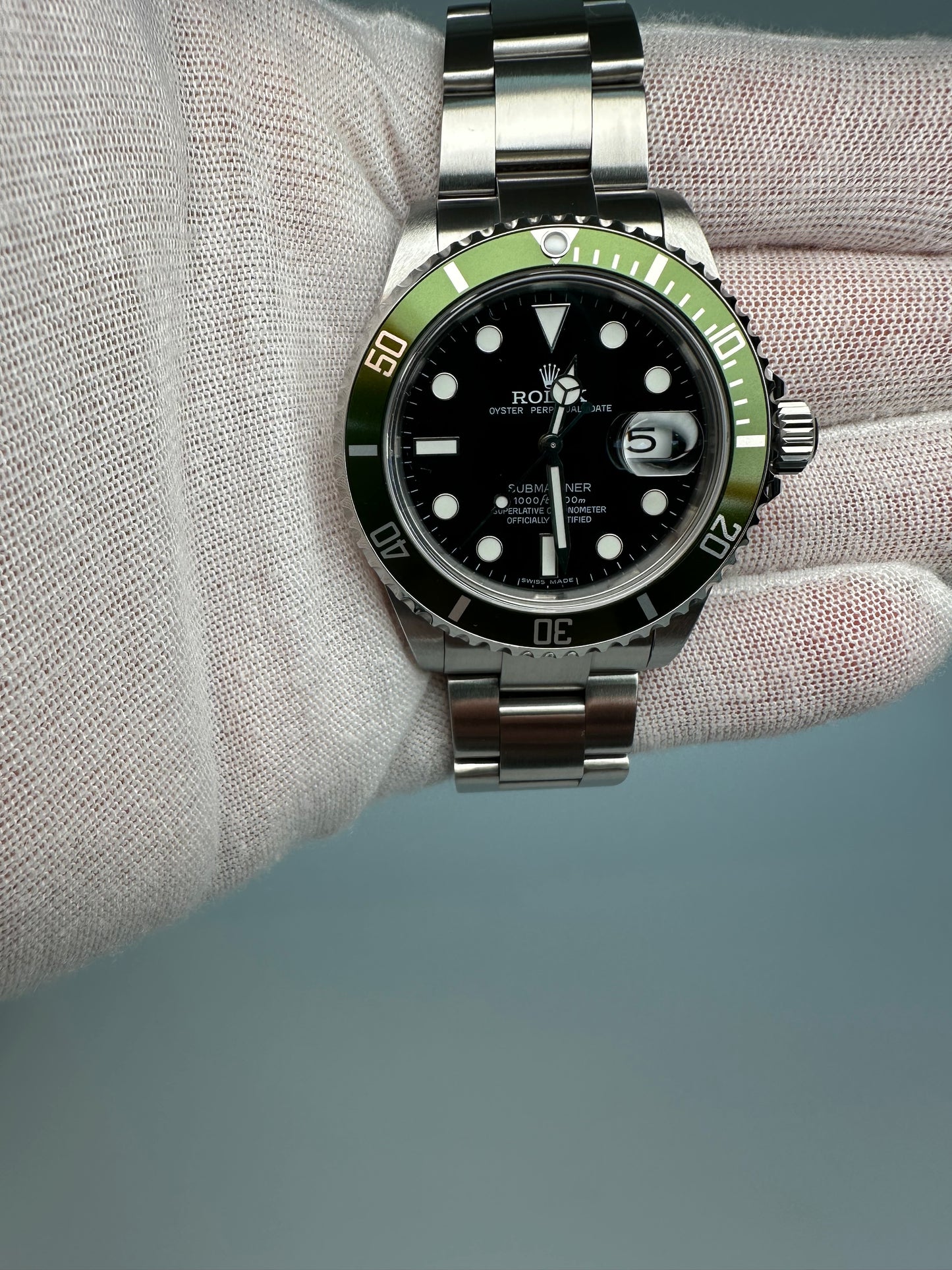 Rolex Submariner Date 16610V Kermit 50th Anniversary 2008 Full Set Unpolished