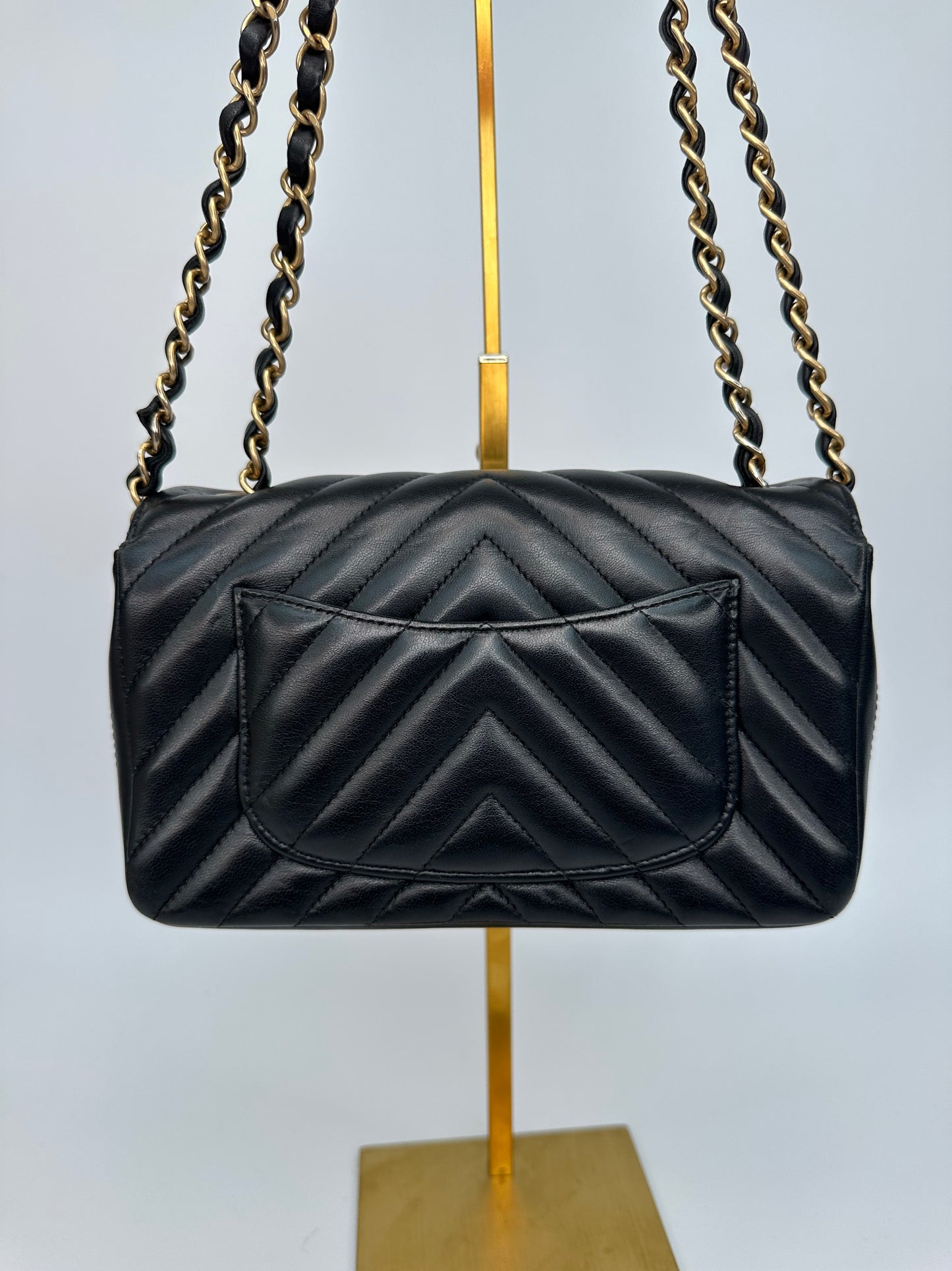 Chanel Chevron Single Flap Mini Black Leather Shoulder Bag