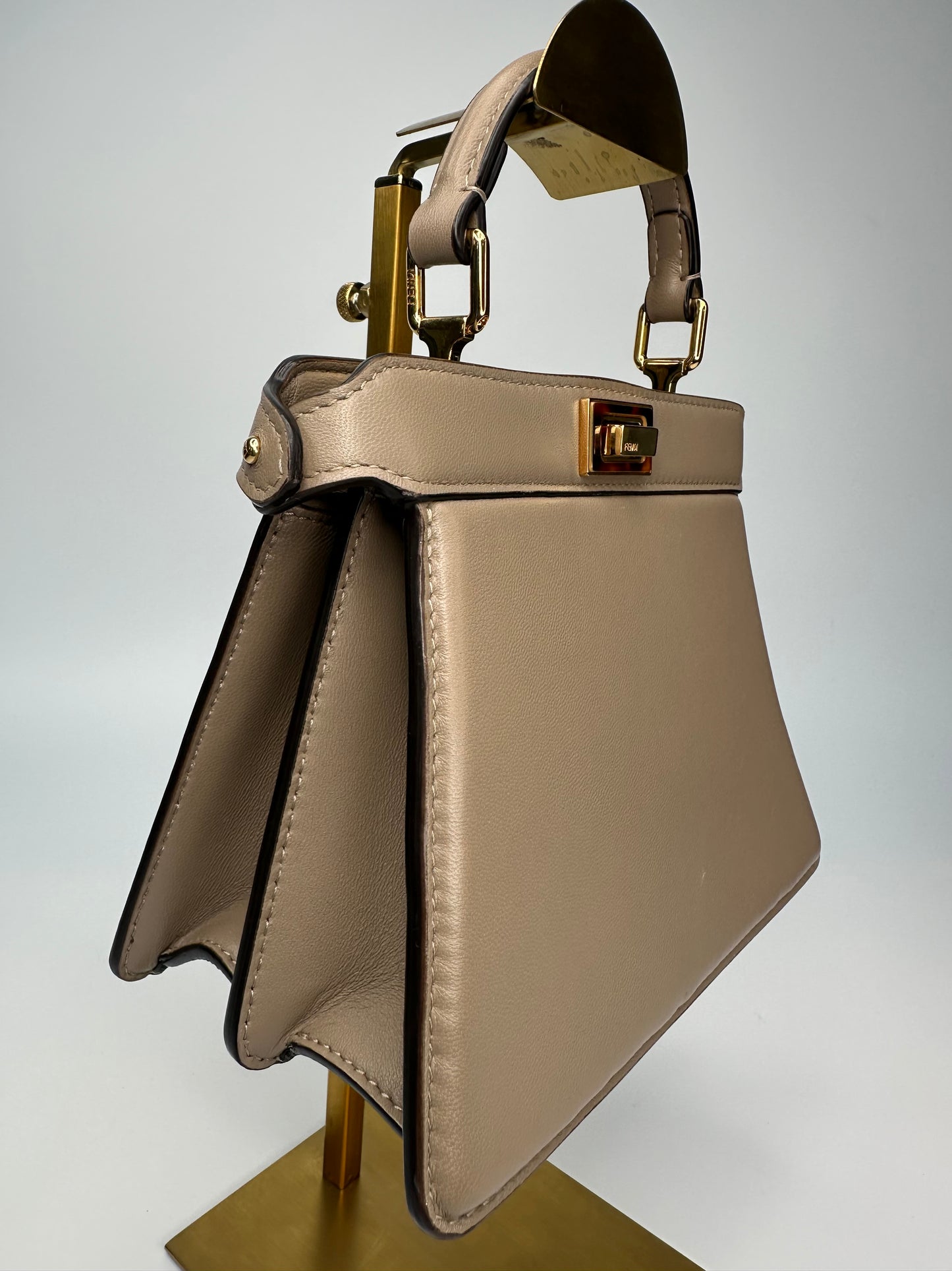 Peekaboo ISeeU Petite Dove Grey Padded Nappa Leather Bag With Strap Immaculate