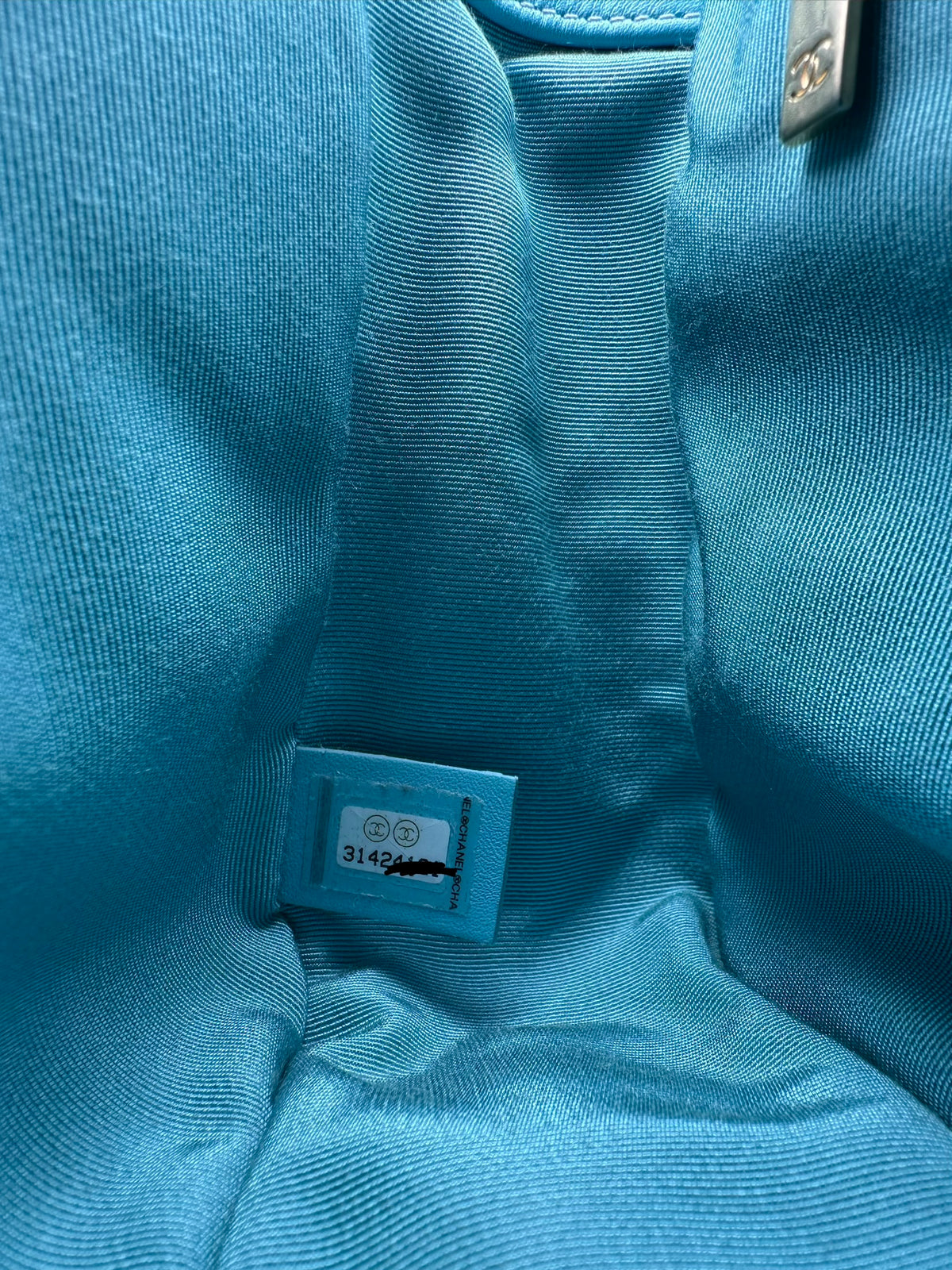 ChanelLight Blue Quilted Denim & Turquoise Lambskin Leather Small 19 Flap Bag