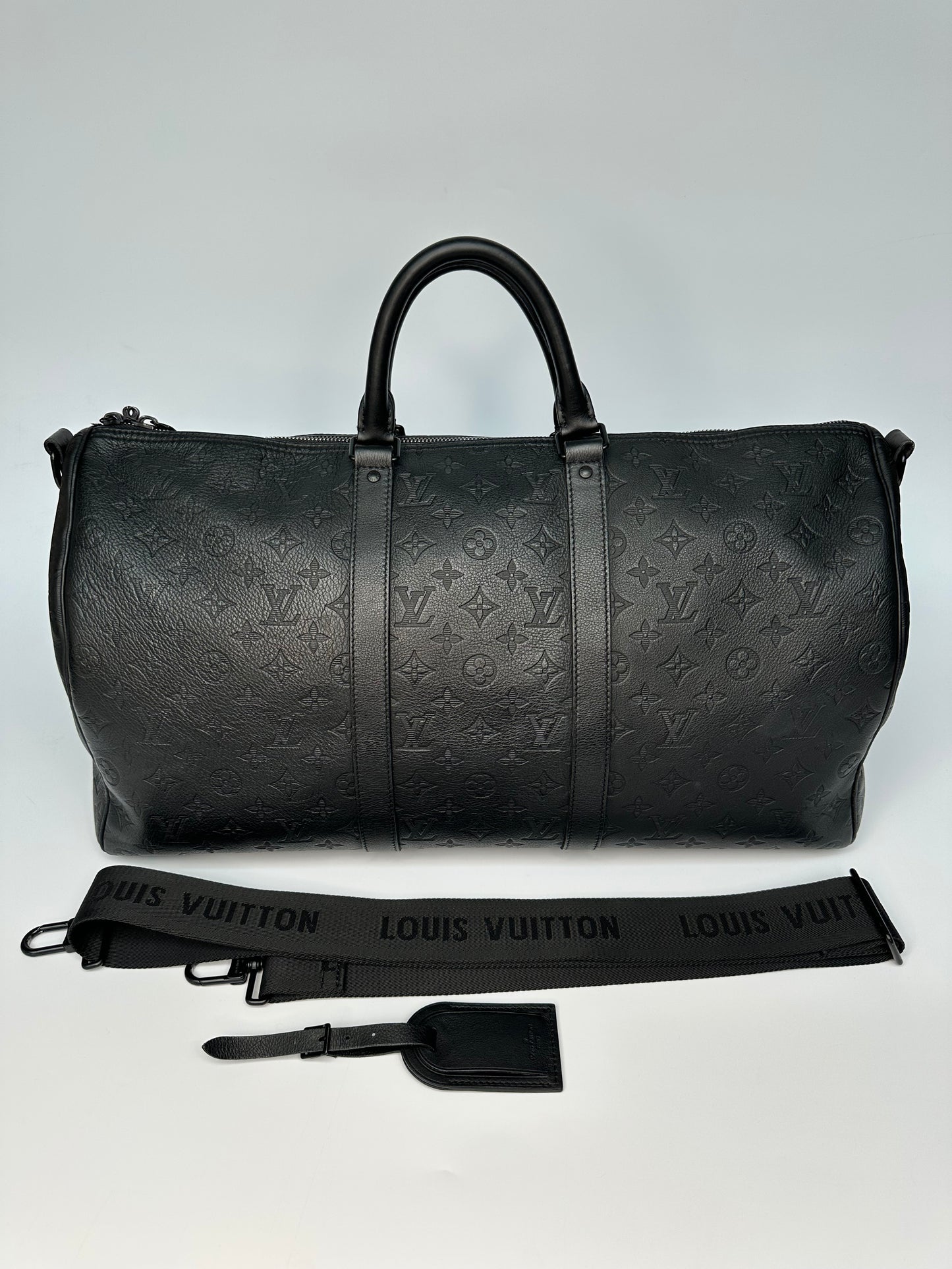 Louis Vuitton Keepall Bandoulière 50 Monogram Shadow Black Leather