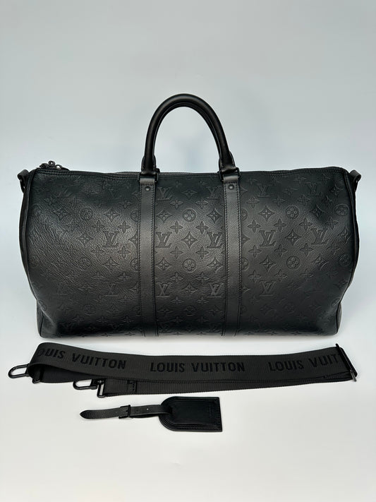 Louis Vuitton Keepall Bandoulière 50 Monogram Shadow Black Leather