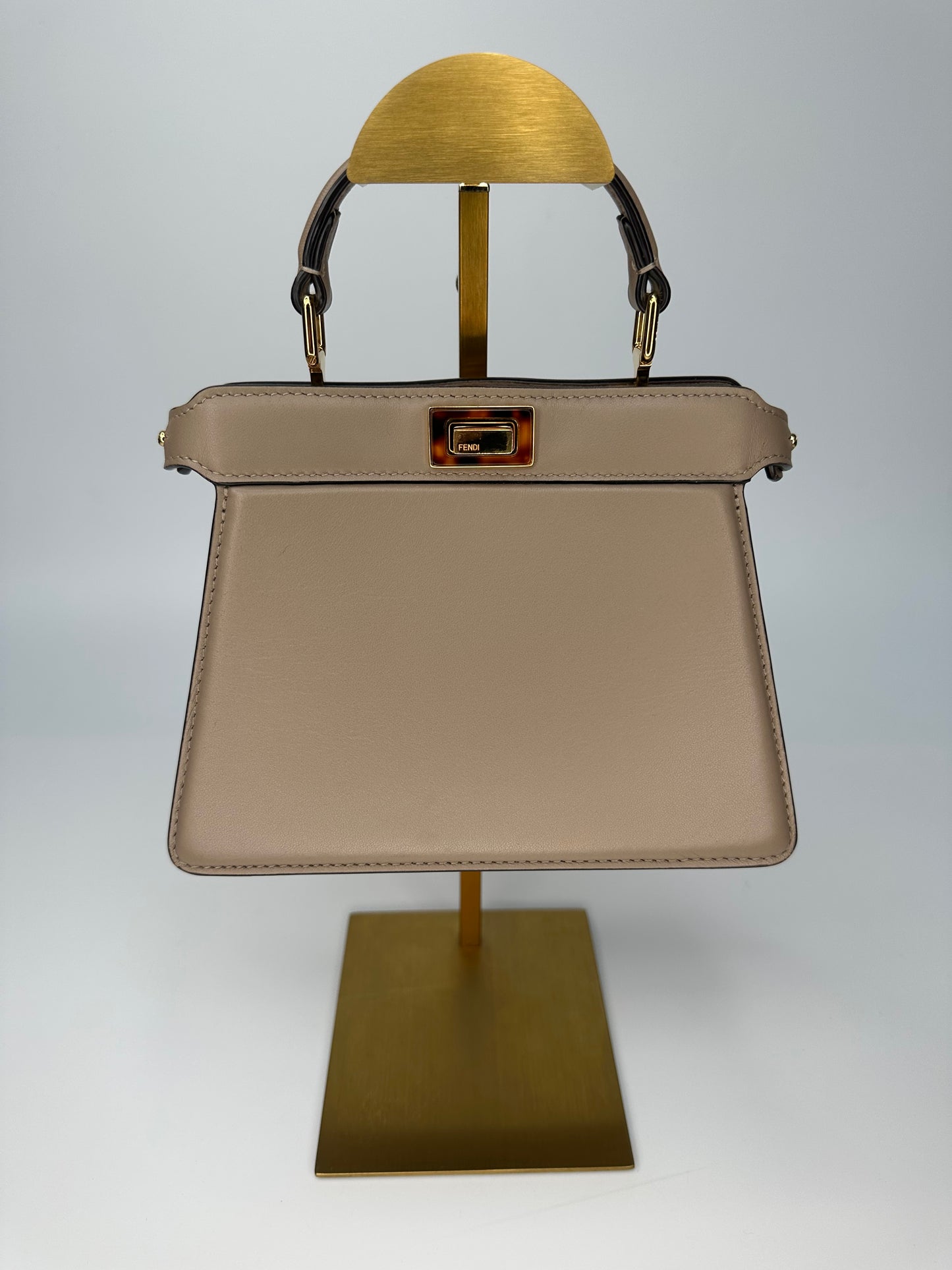 Peekaboo ISeeU Petite Dove Grey Padded Nappa Leather Bag With Strap Immaculate