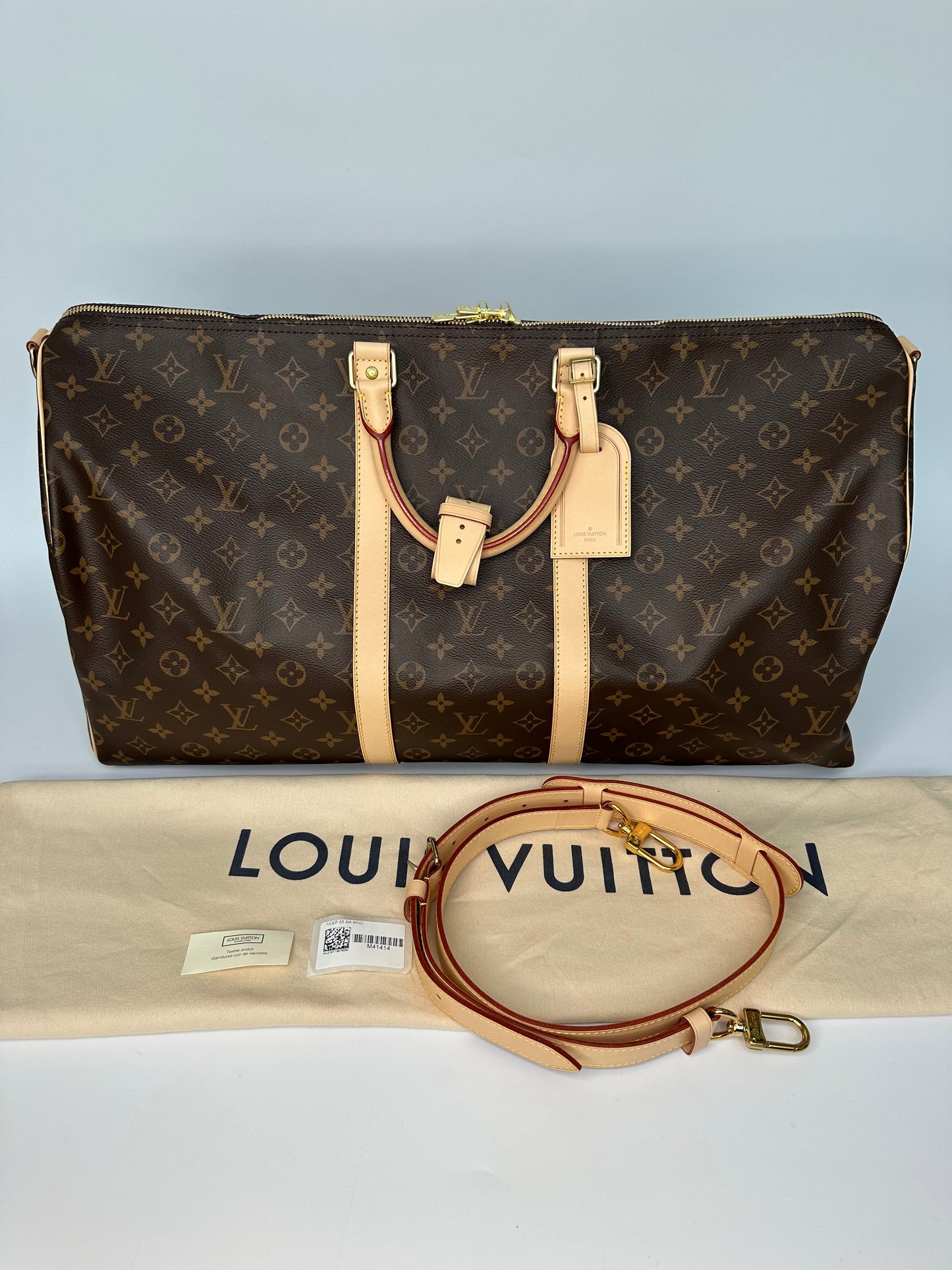 Louis Vuitton Keepall Bandoulière 55 Monogram Macassar Canvas Brown Beige