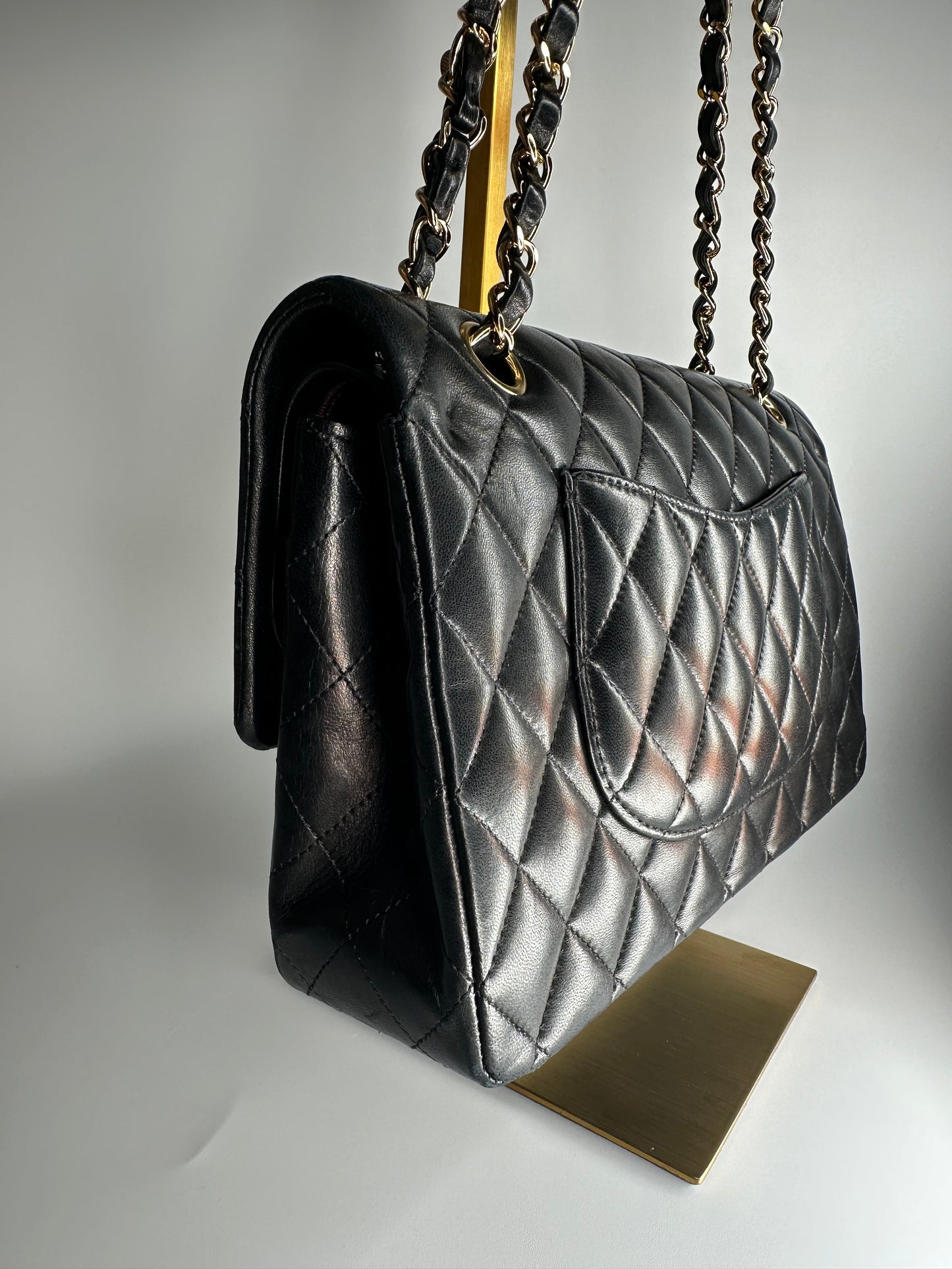 Chanel Black Medium Classic Double Flap Bag Quilted Lambskin Leather 2011