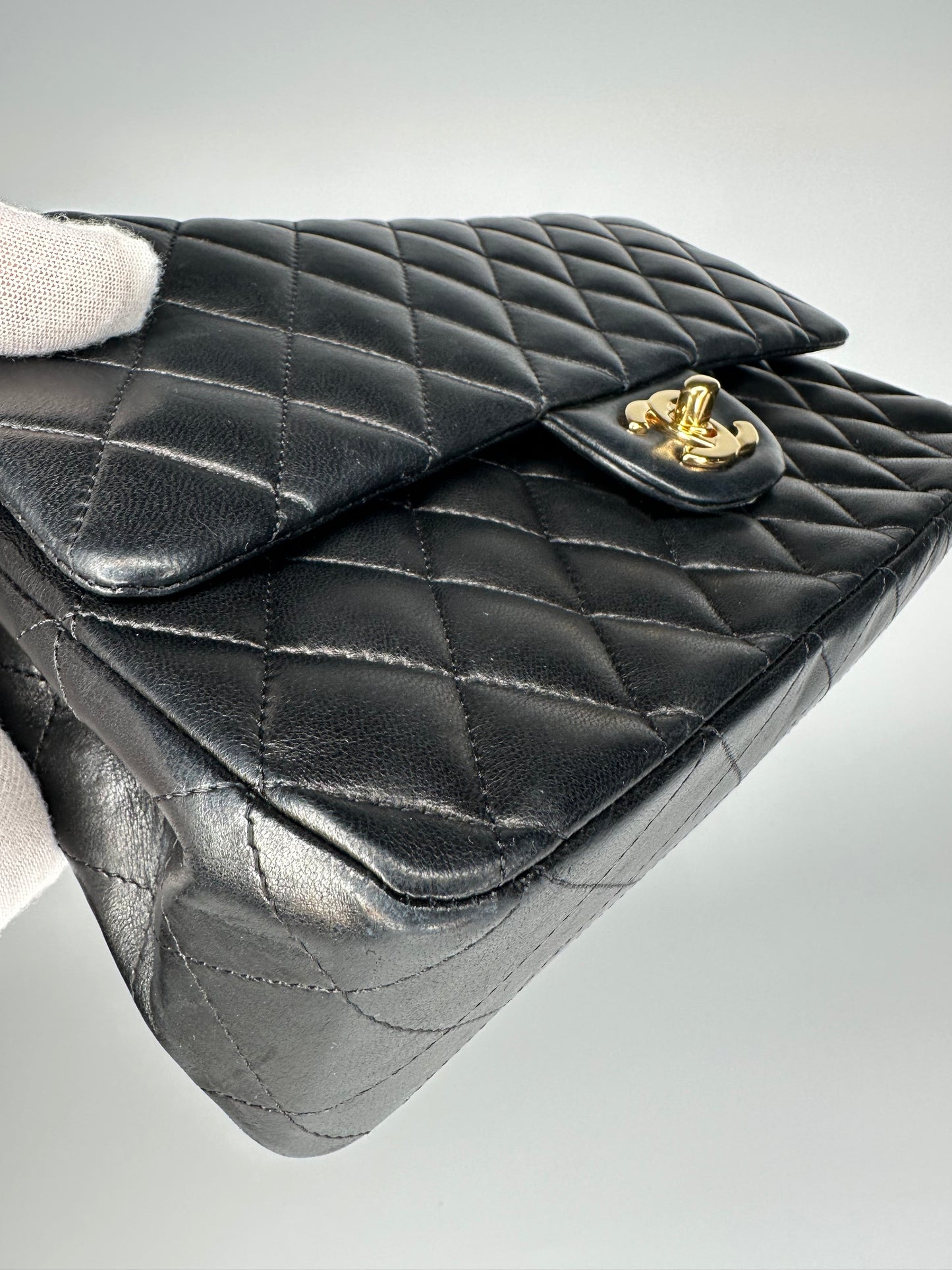 Chanel Black Medium Classic Double Flap Bag Quilted Lambskin Leather 2011