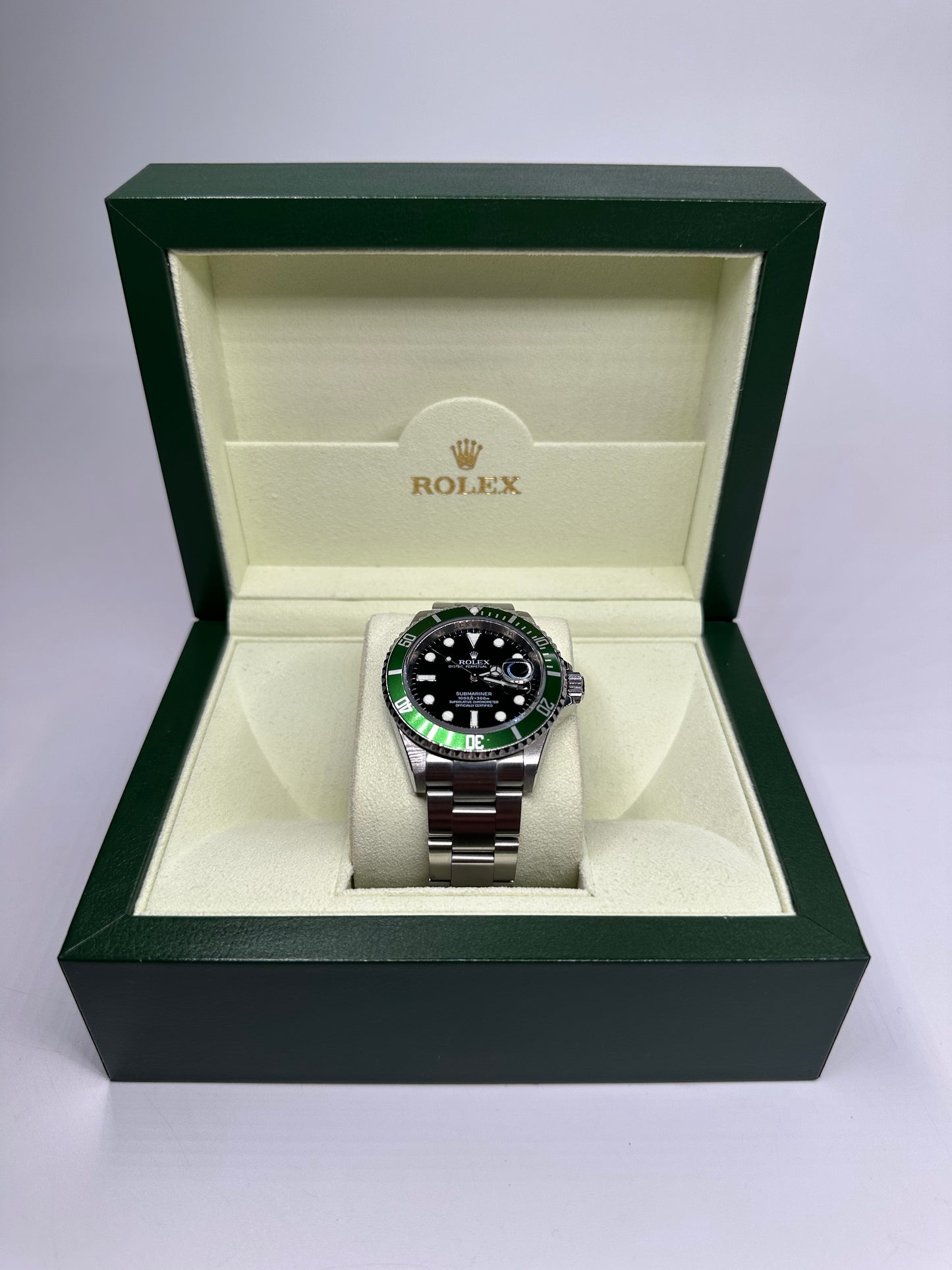 Rolex Submariner Date 16610LV Kermit 2008 Unpolished Full Set Box & Papers