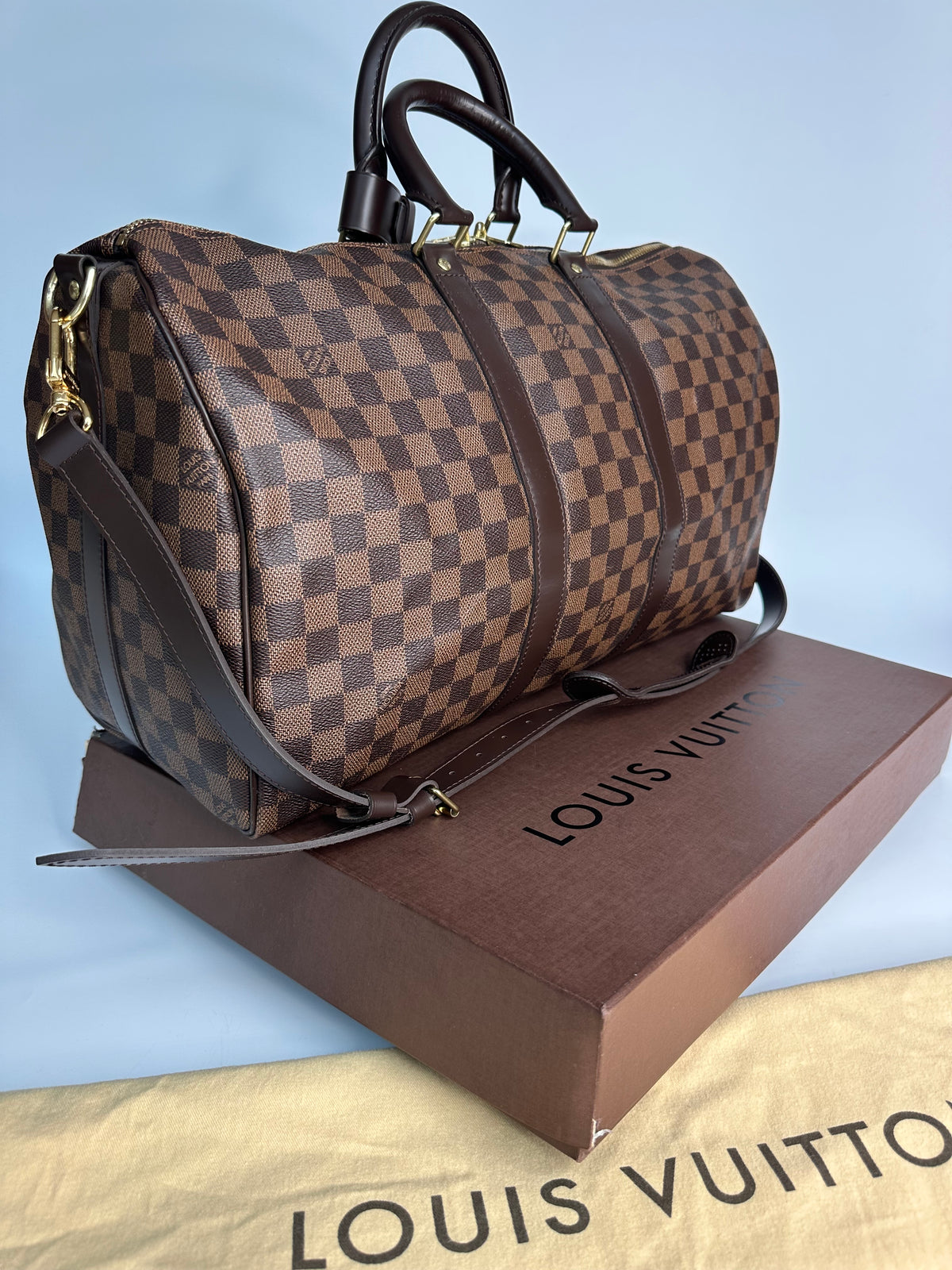 Louis Vuitton Keepall 45 Bandouliere Damier Ebene Shoulder Bag