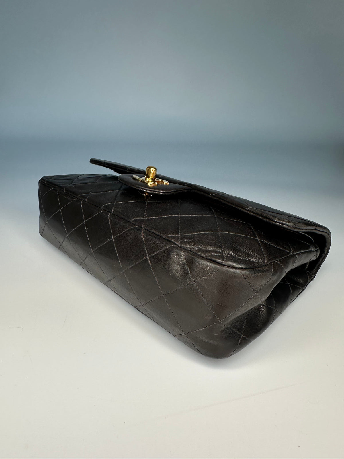 Chanel Black (Chocolate Brown Patina) Lambskin Small Classic Double Flap Bag