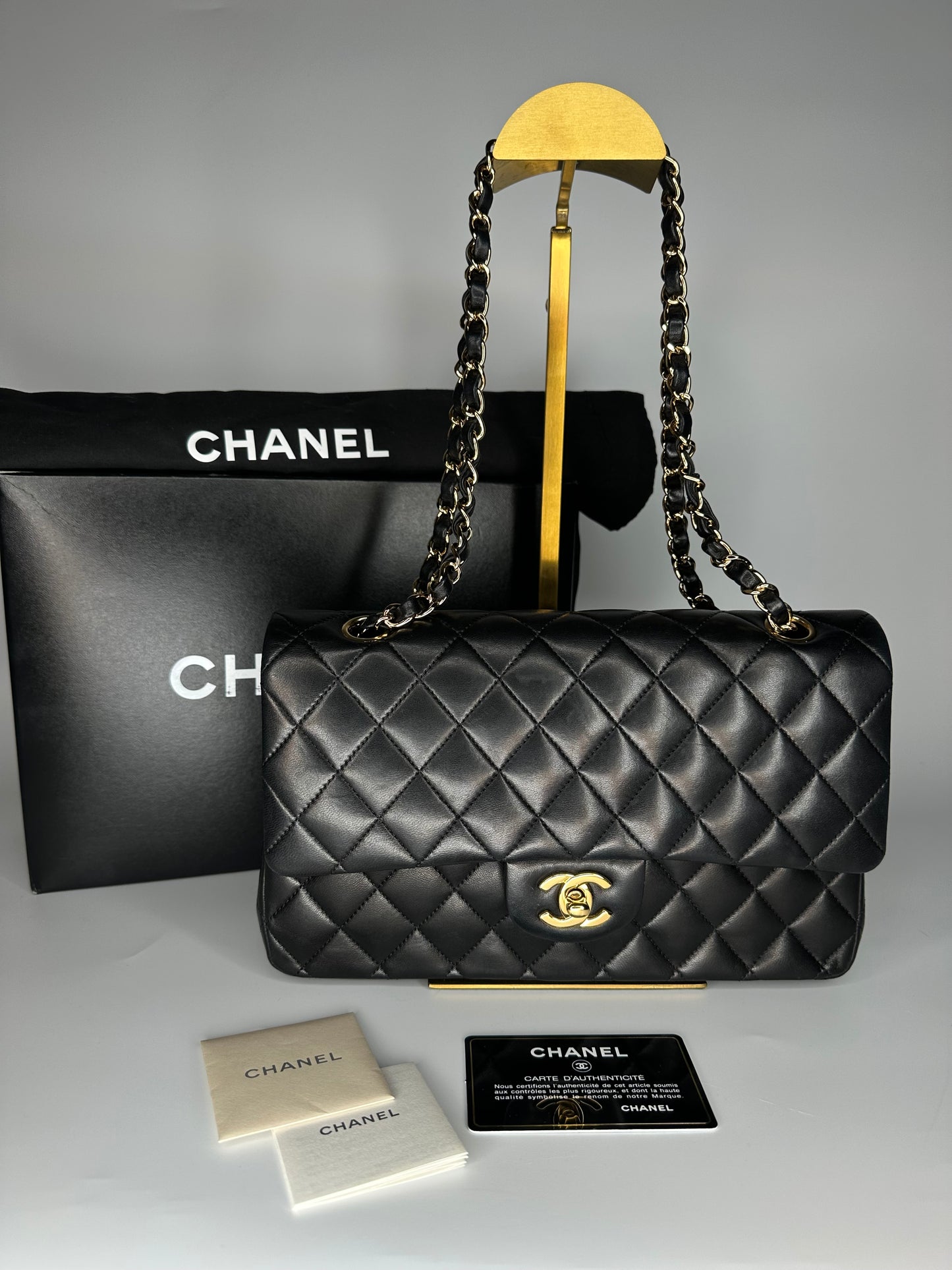 Chanel Black Medium Classic Double Flap Bag Quilted Lambskin Leather 2011