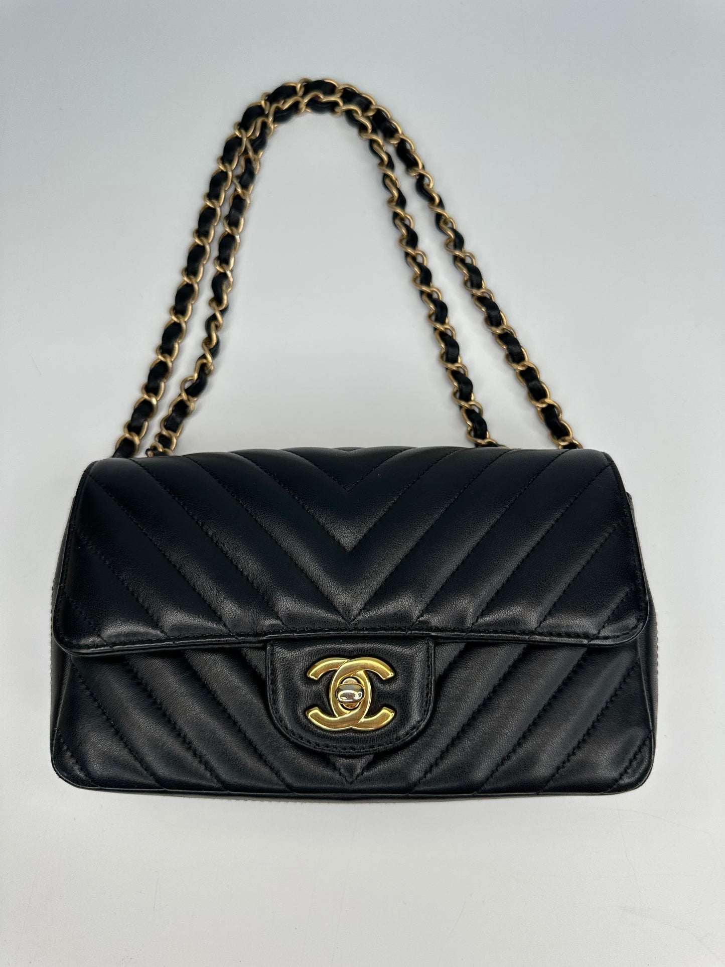 Chanel Chevron Single Flap Mini Black Leather Shoulder Bag