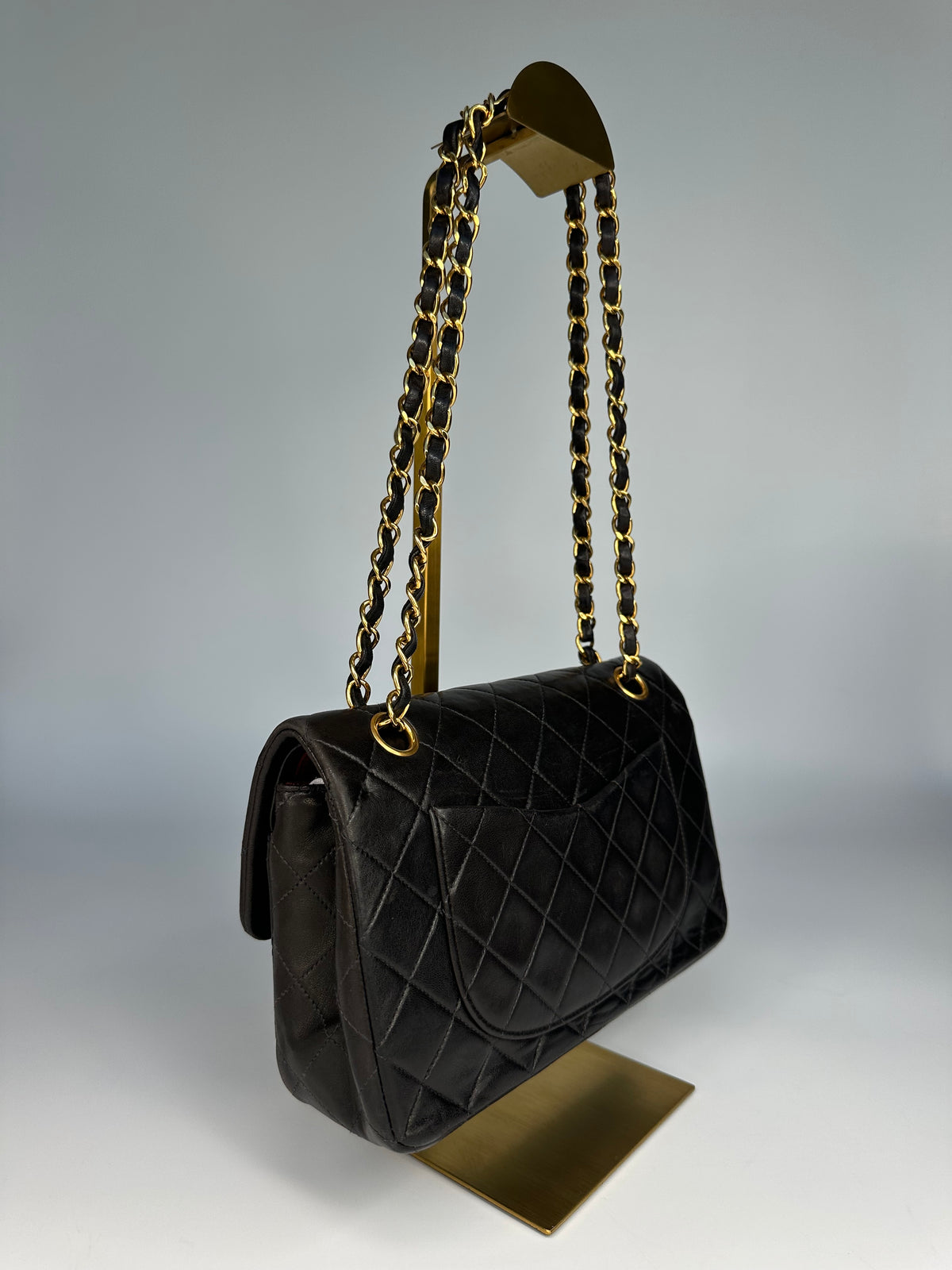 Chanel Black (Chocolate Brown Patina) Lambskin Small Classic Double Flap Bag