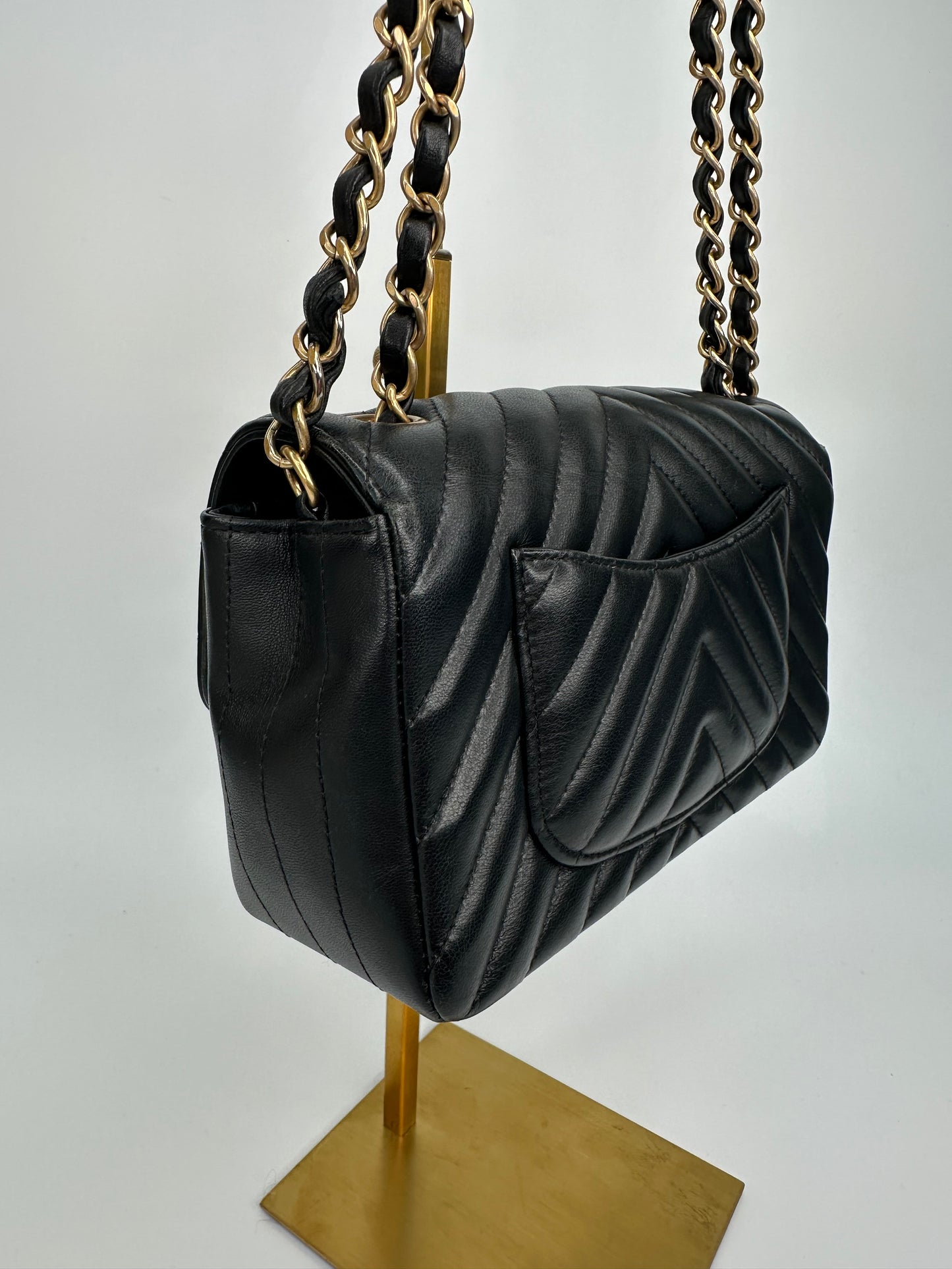 Chanel Chevron Single Flap Mini Black Leather Shoulder Bag