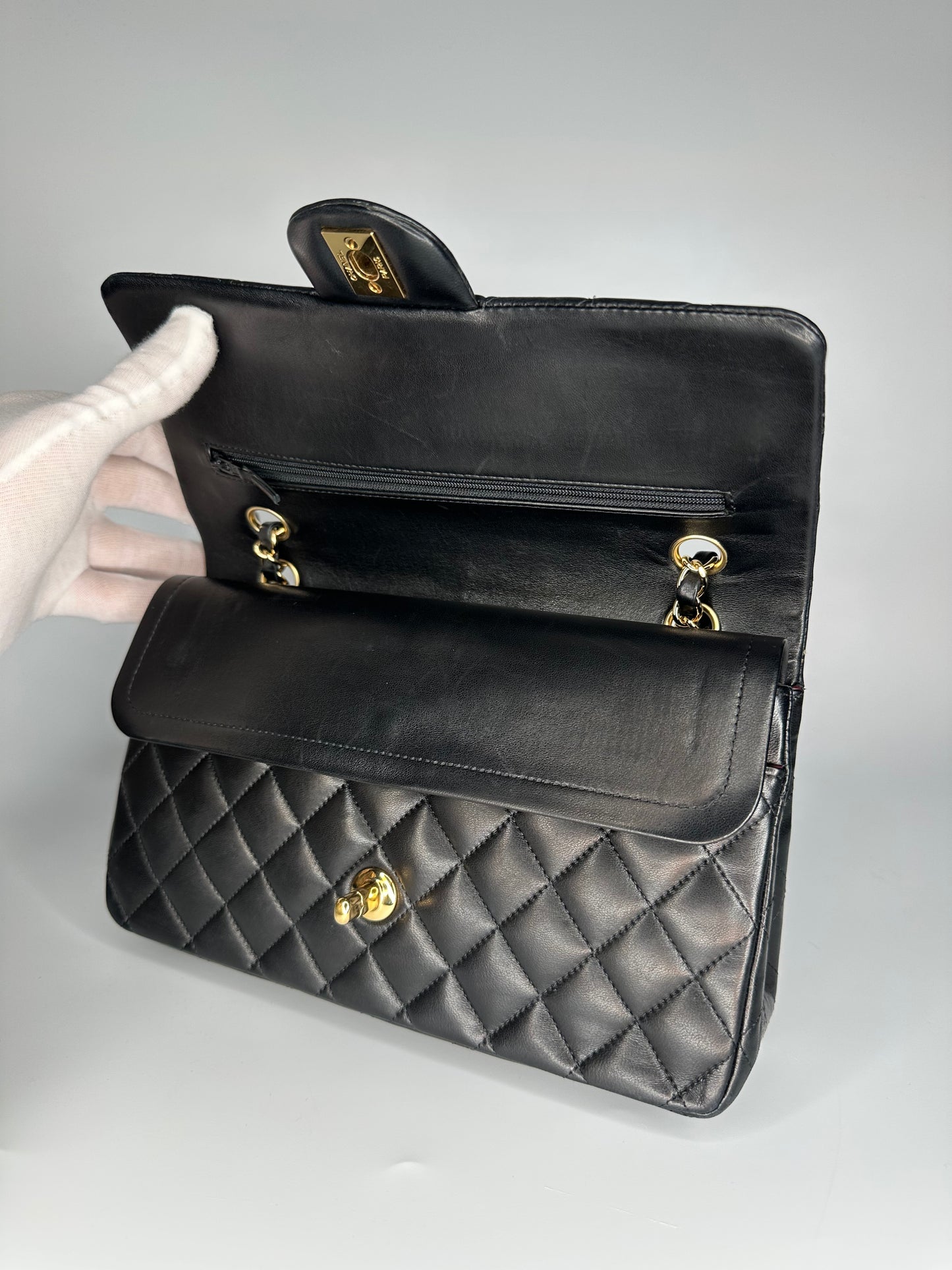 Chanel Black Medium Classic Double Flap Bag Quilted Lambskin Leather 2011