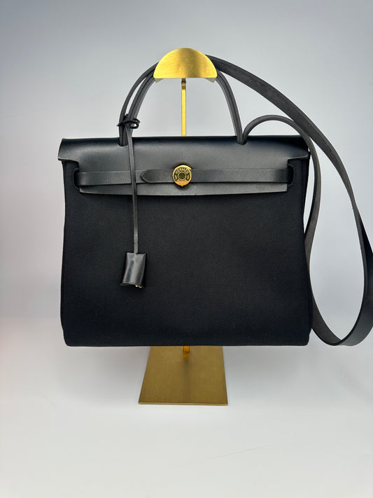 Hermès Herbag 31 Black / Noir with Gold Hardware (Full Set)