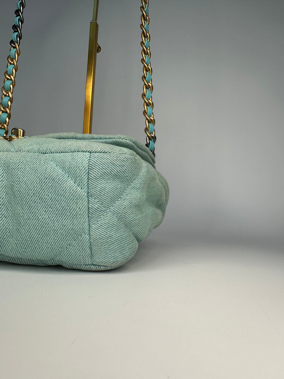 ChanelLight Blue Quilted Denim & Turquoise Lambskin Leather Small 19 Flap Bag