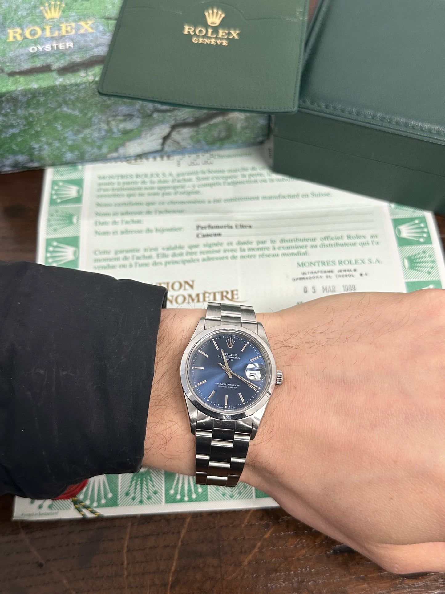 Rolex Oyster Perpetual Date 1989 Full Set Box & Papers Unpolished & Original