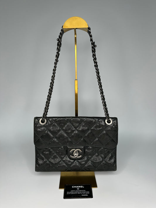 Chanel Black Grained Calfskin Quilted Medium CC Crave Flap Ruthenium Hardware