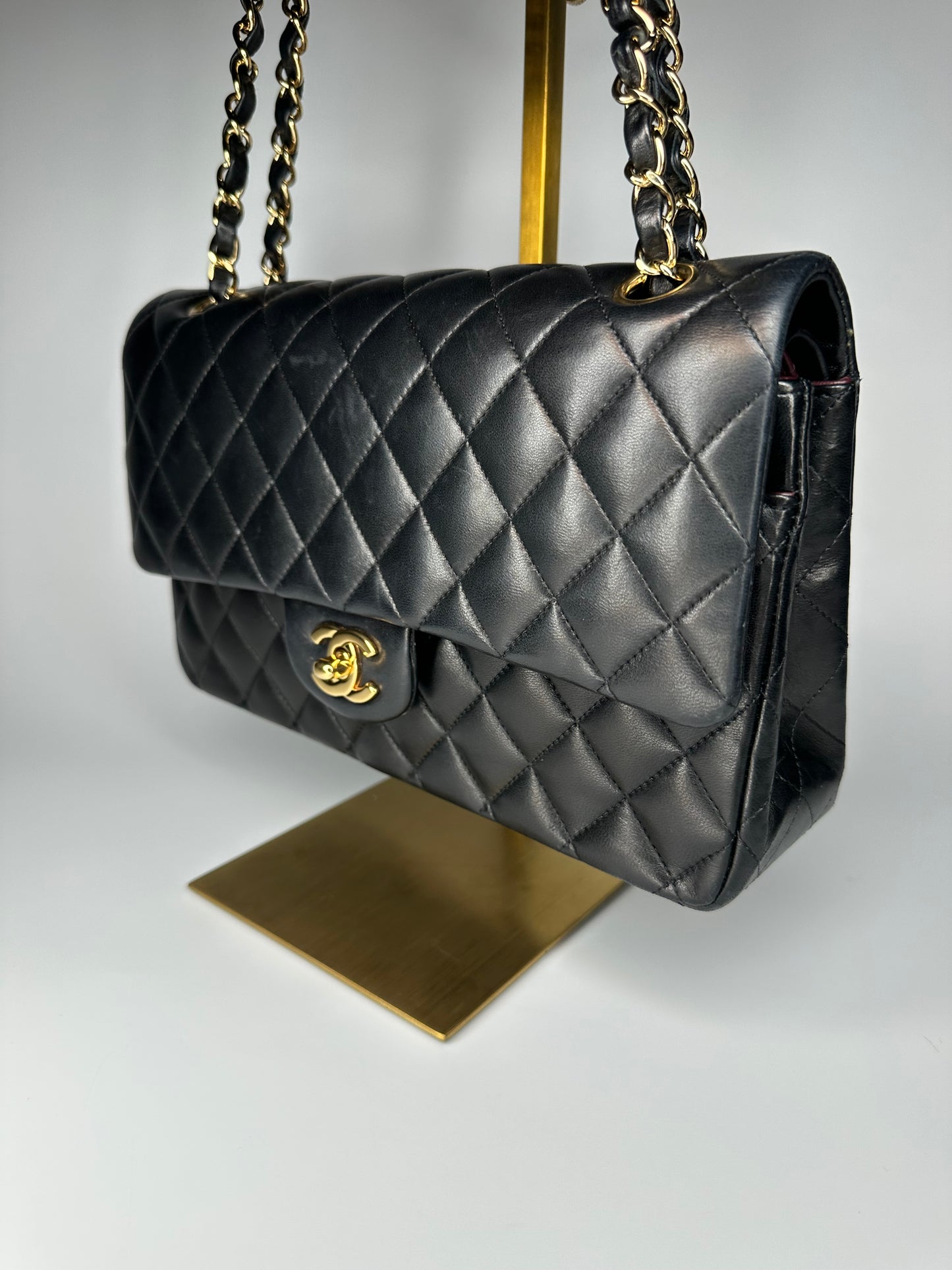 Chanel Black Medium Classic Double Flap Bag Quilted Lambskin Leather 2011