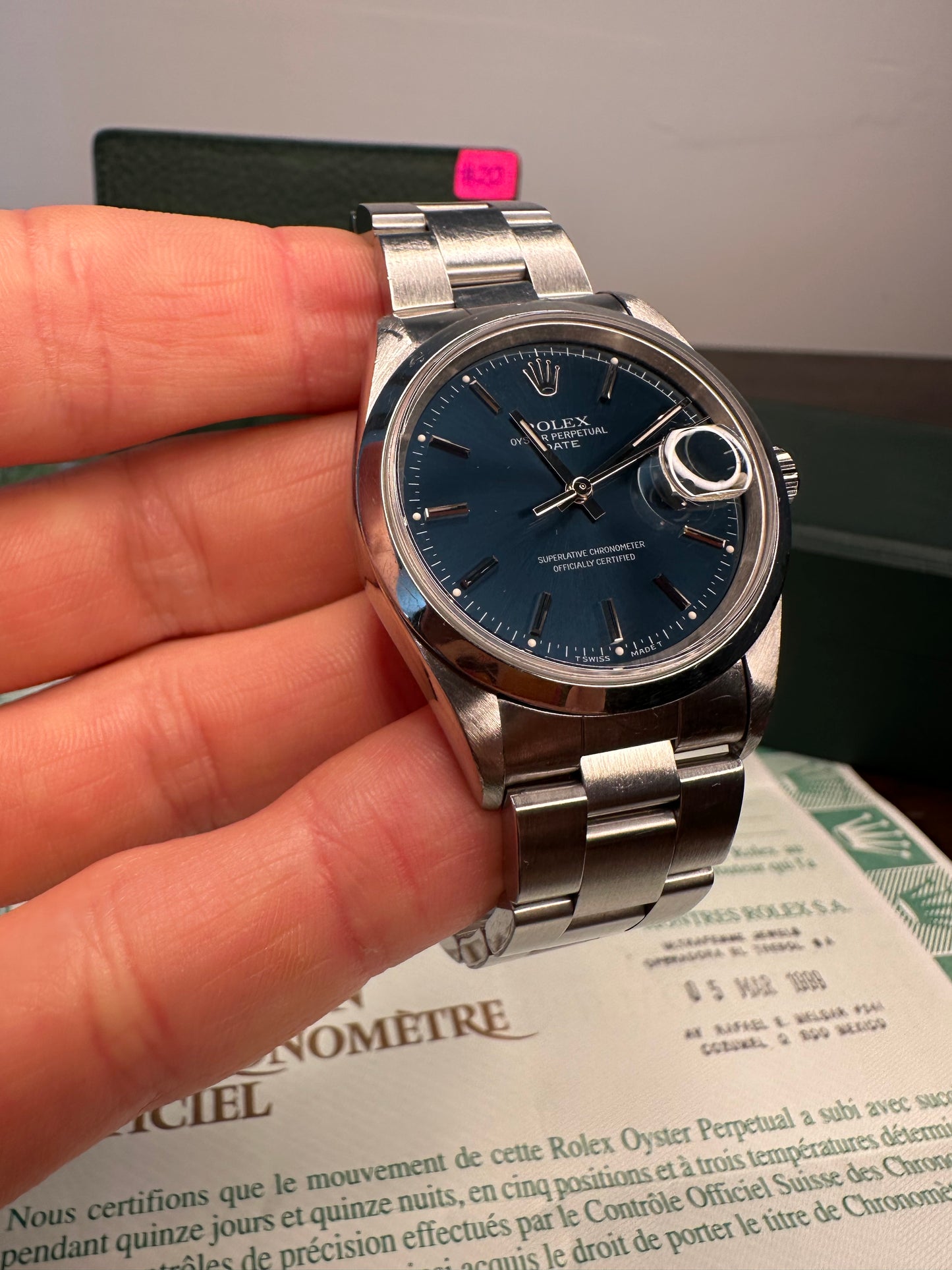 Rolex Oyster Perpetual Date 1989 Full Set Box & Papers Unpolished & Original