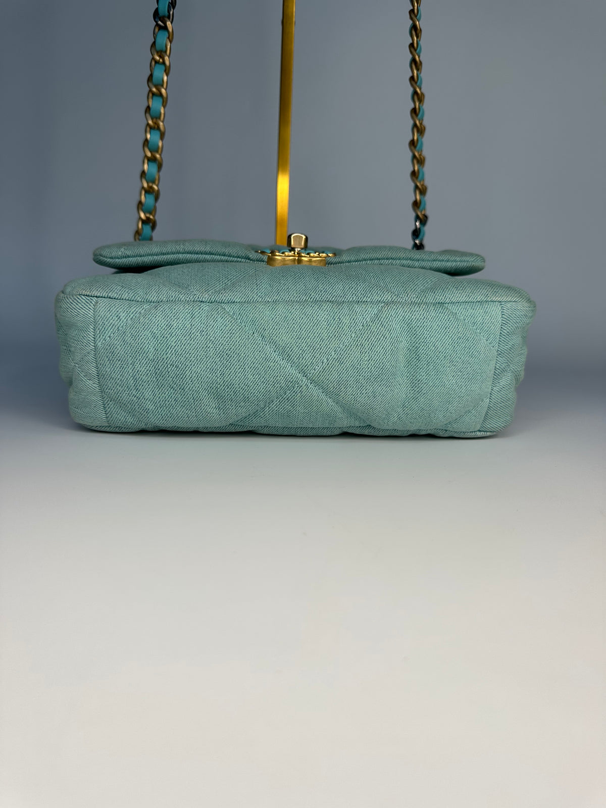 ChanelLight Blue Quilted Denim & Turquoise Lambskin Leather Small 19 Flap Bag