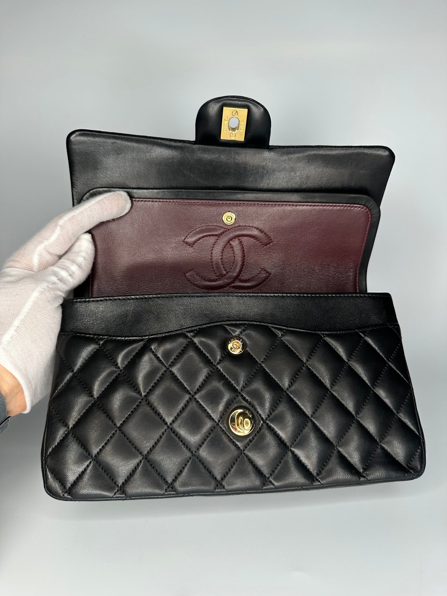 Chanel Black Medium Classic Double Flap Bag Quilted Lambskin Leather 2011