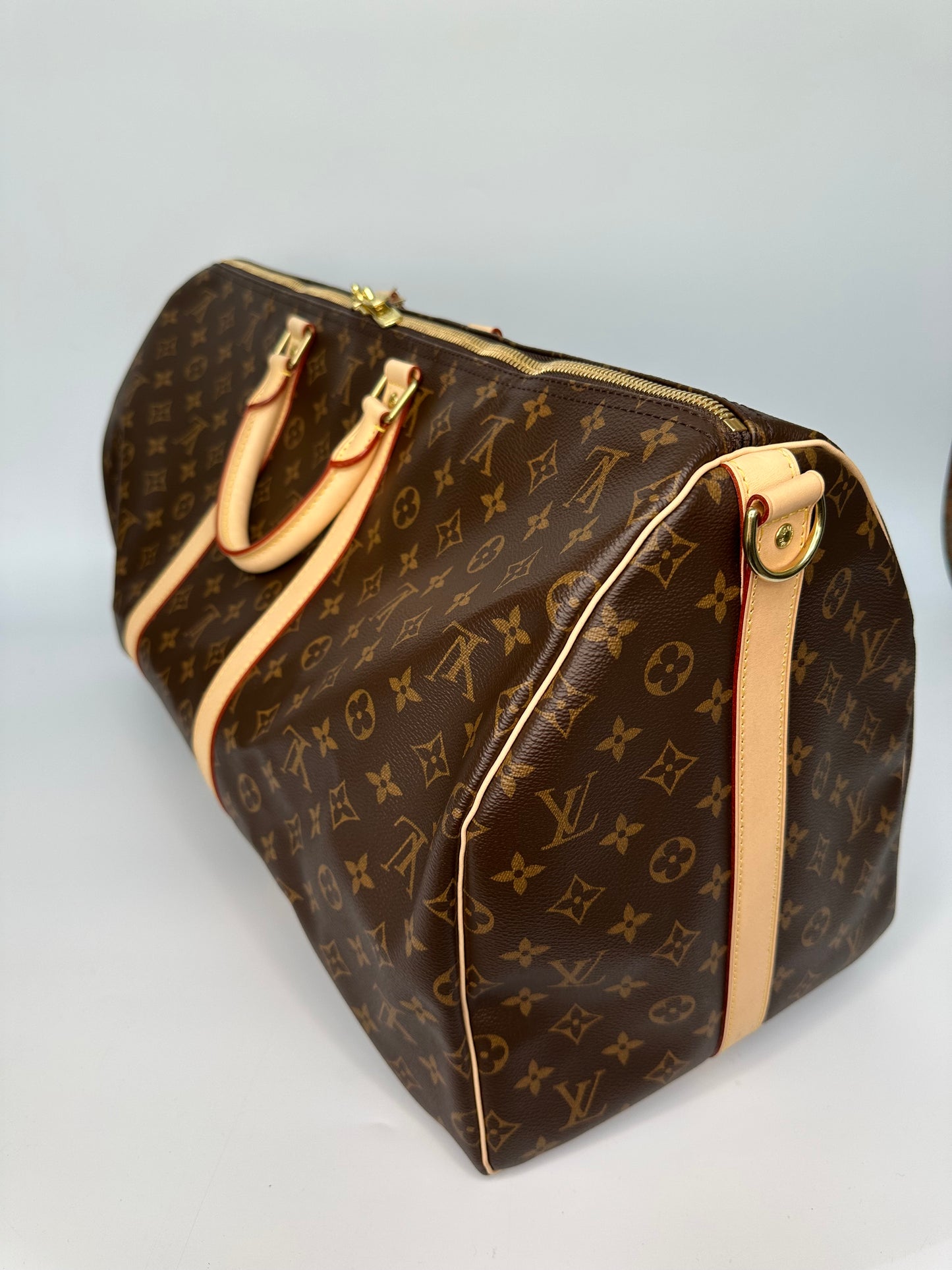 Louis Vuitton Keepall Bandoulière 55 Monogram Macassar Canvas Brown Beige