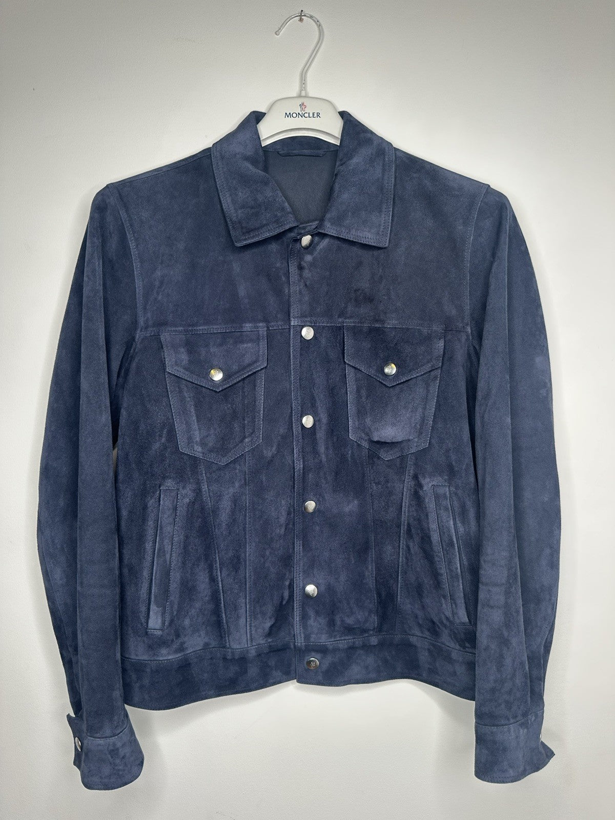 Eleventy Suede Trucker Jacket Navy Small Mens RRP £1460