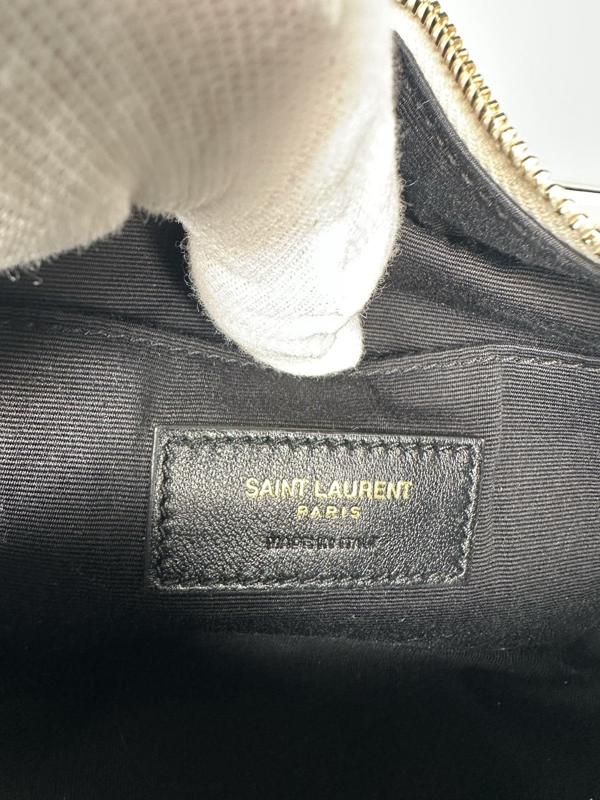 YSL Saint Laurent Cross Body Bag Beige Leather Gold Hardware