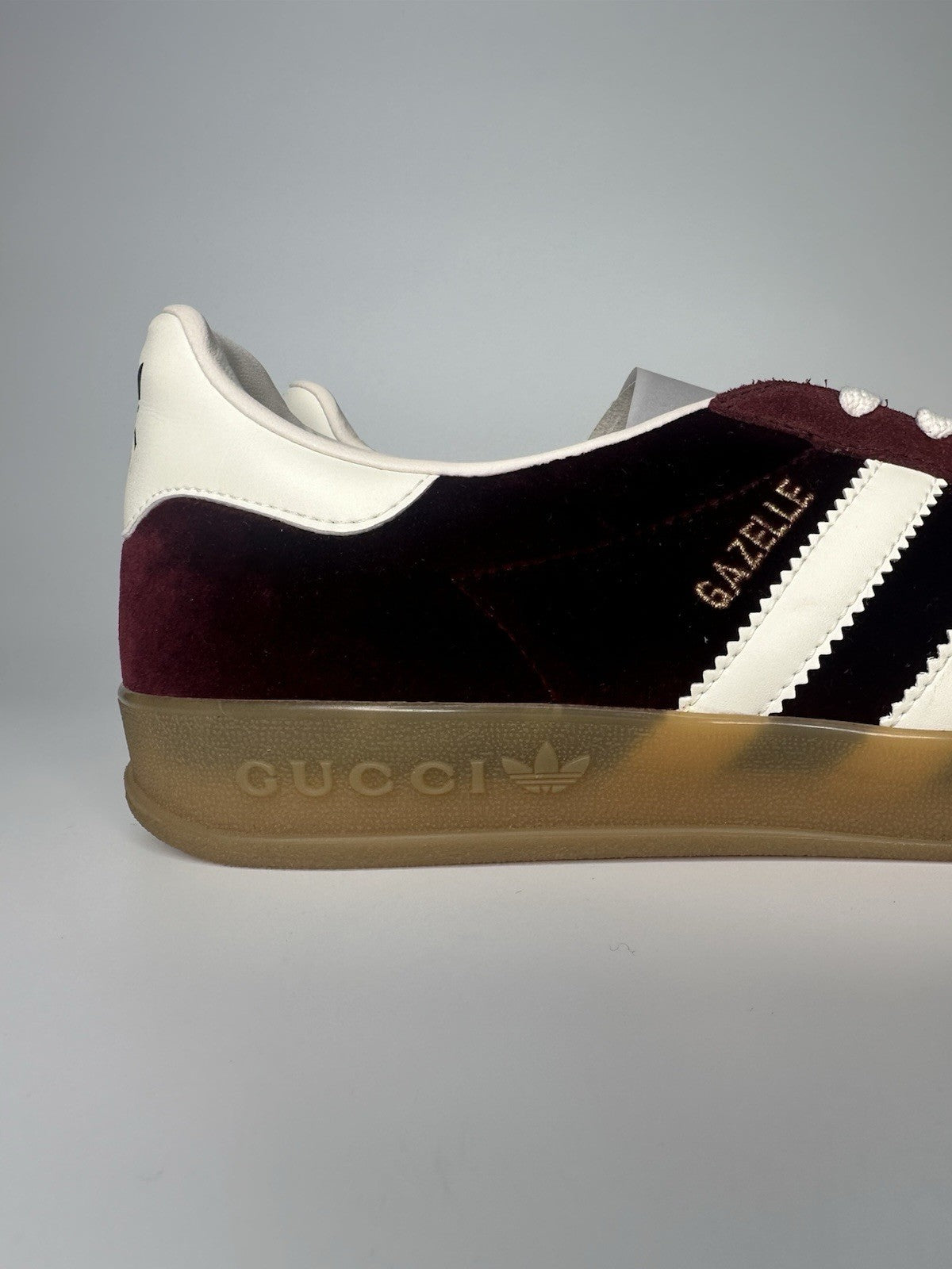 Adidas x Gucci Mens Gazelle Maroon / White Gum Sole UK10