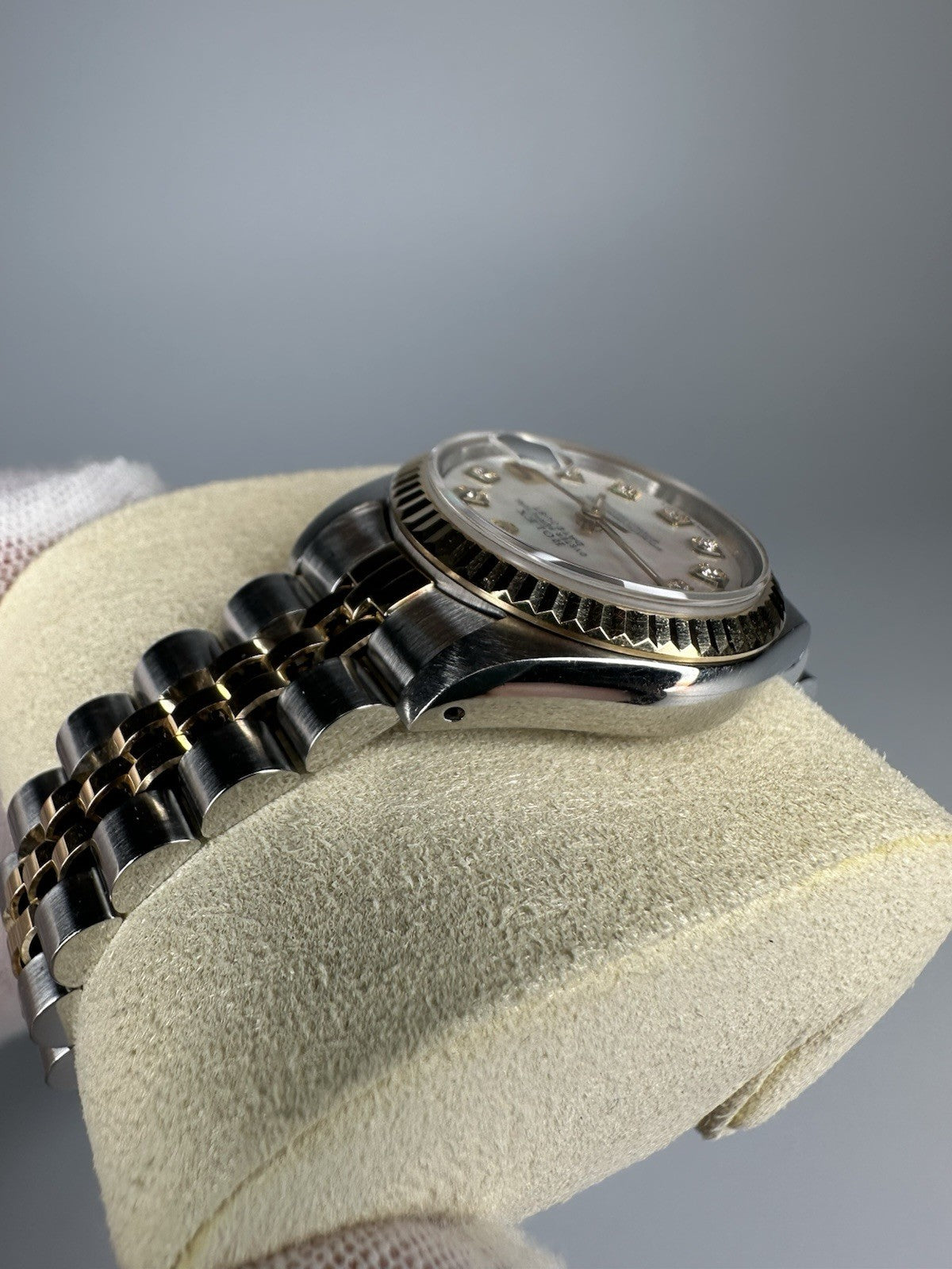 Ladies Steel & Gold Rolex Datejust White Mother Of Pearl Diamond Dial + Papers