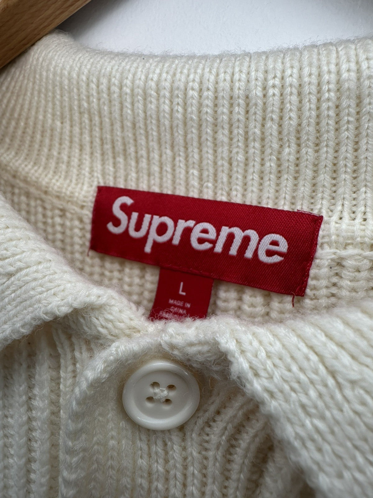 Supreme Jumper - Beige Long Sleeve Collar Jumper Wool - Rare Item - Large - Mens