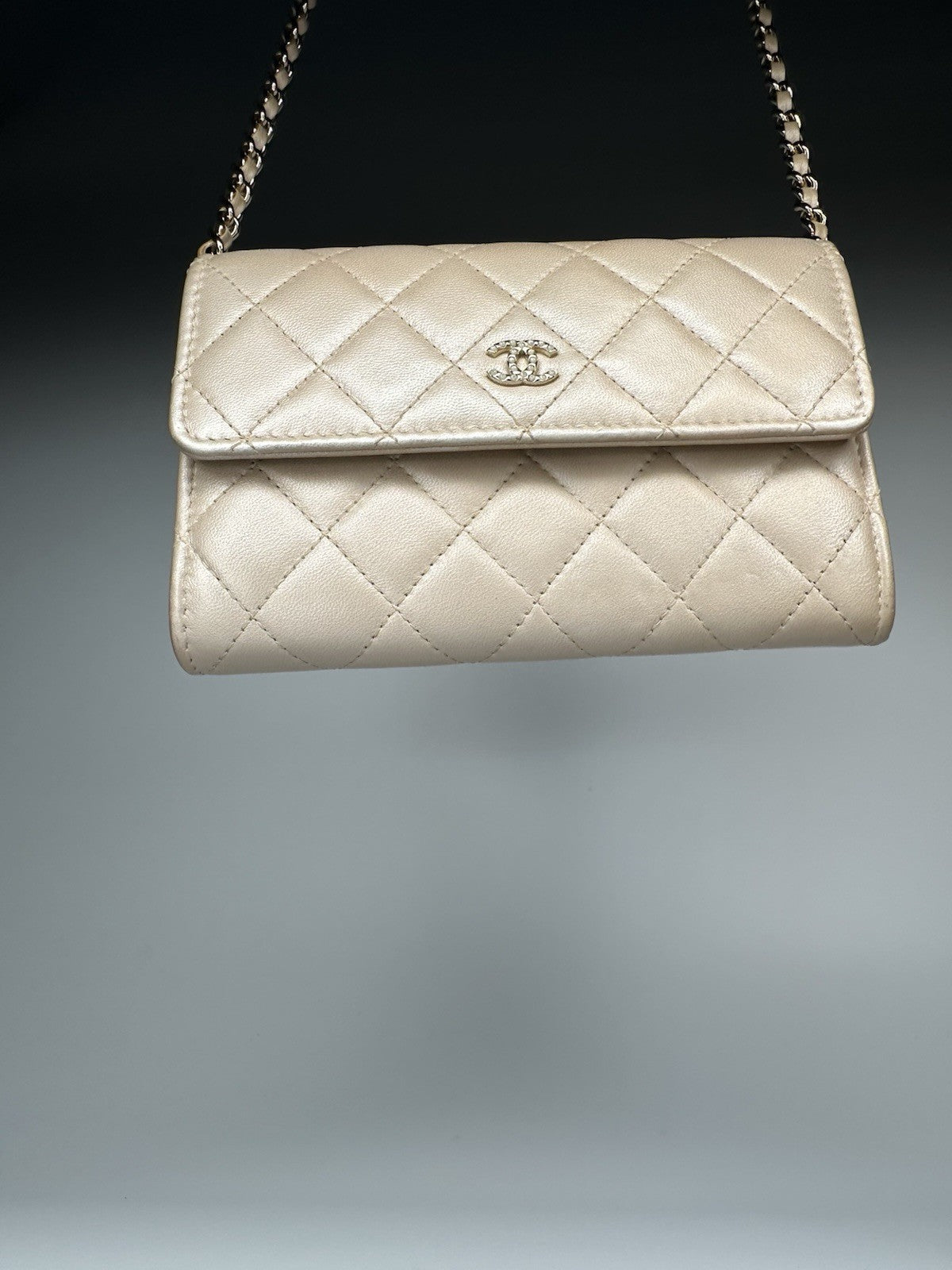 Chanel Lambskin Quilted Pearl Clutch With Chain Bag