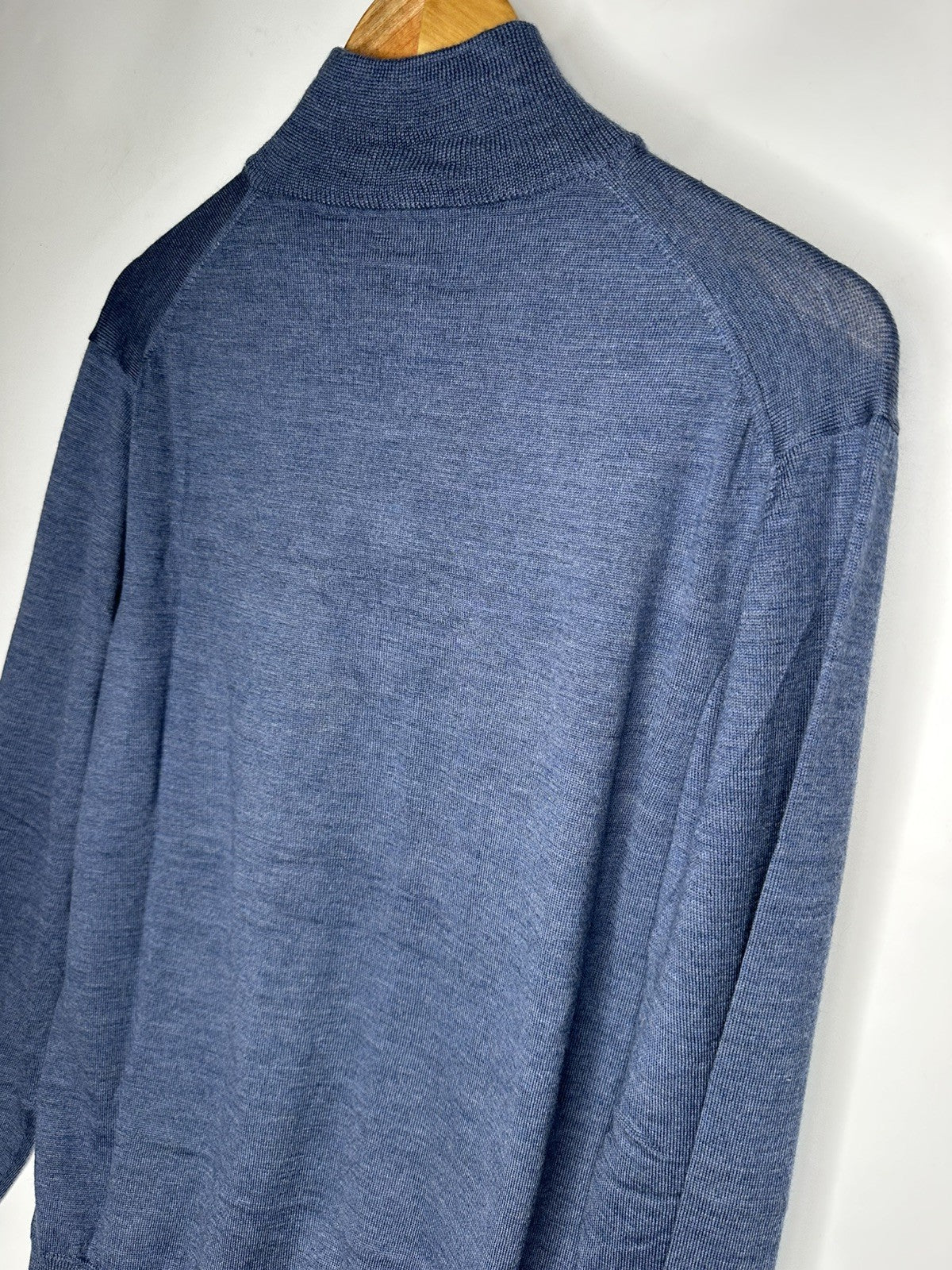 Oscar Milo Bella Yarn Large Quarter Zip Mens Blue Merino Wool