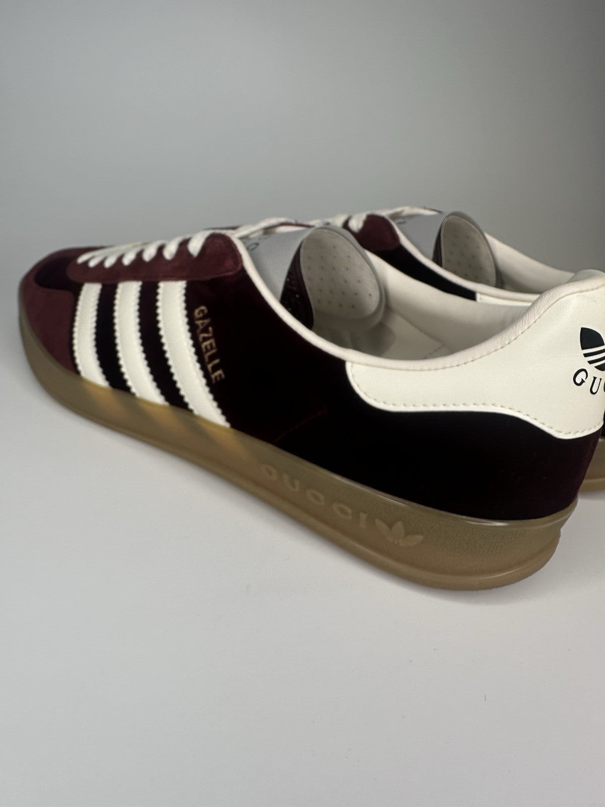 Adidas x Gucci Mens Gazelle Maroon / White Gum Sole UK10