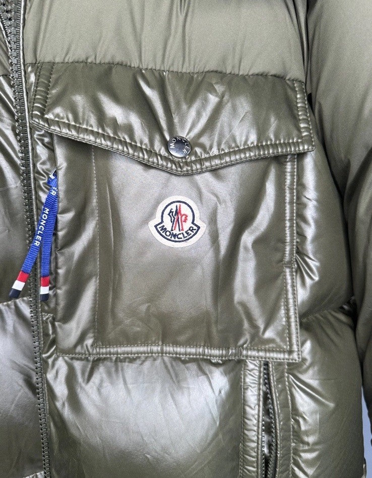 Moncler Bayuda Shearling Collar Down Jacket Green Size 3 (Large)