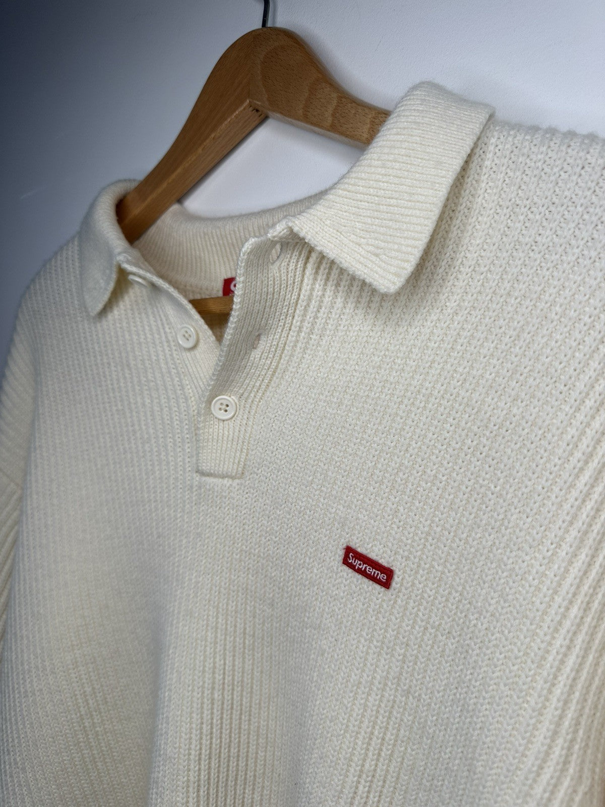 Supreme Jumper - Beige Long Sleeve Collar Jumper Wool - Rare Item - Large - Mens