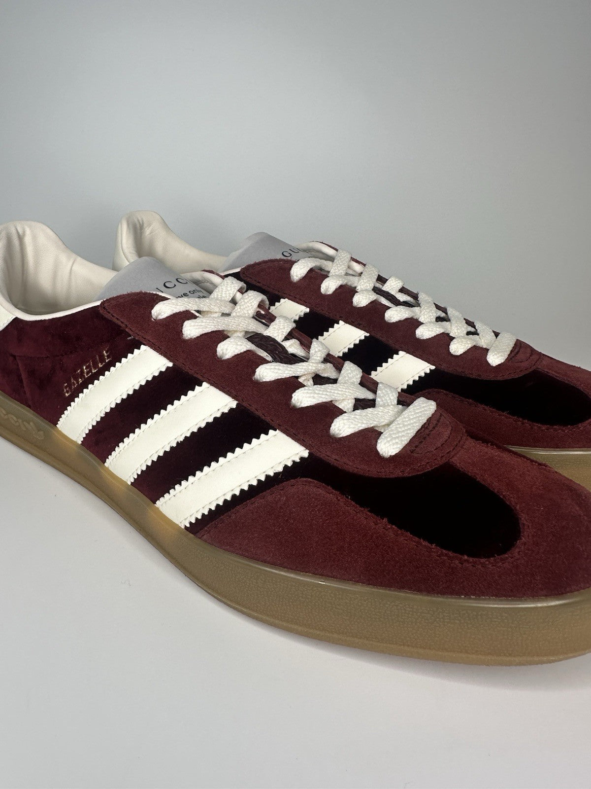 Adidas x Gucci Mens Gazelle Maroon / White Gum Sole UK10