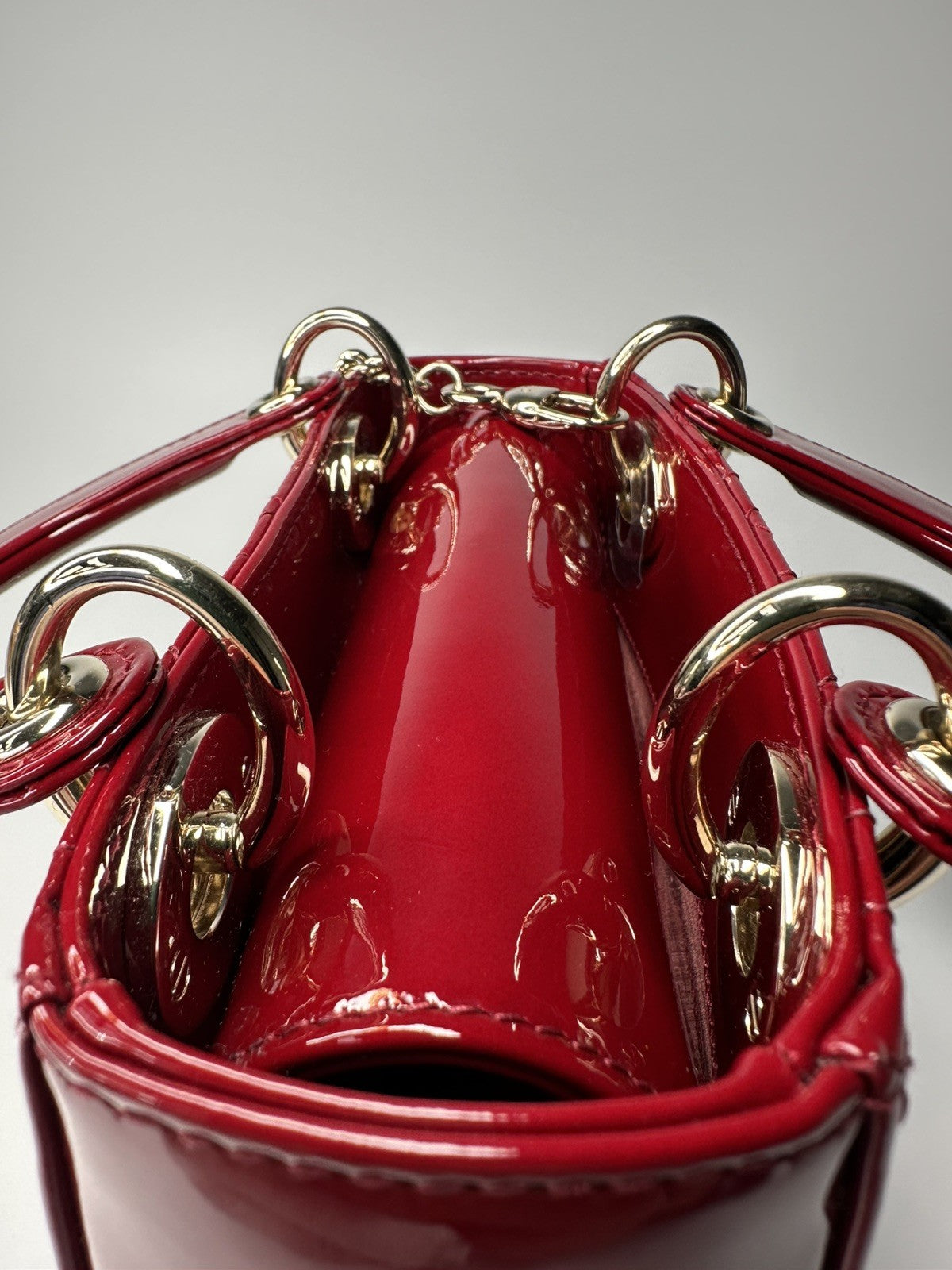 Lady Dior Mini Patent Leather Bag  Cherry Red - With Detachable Chain