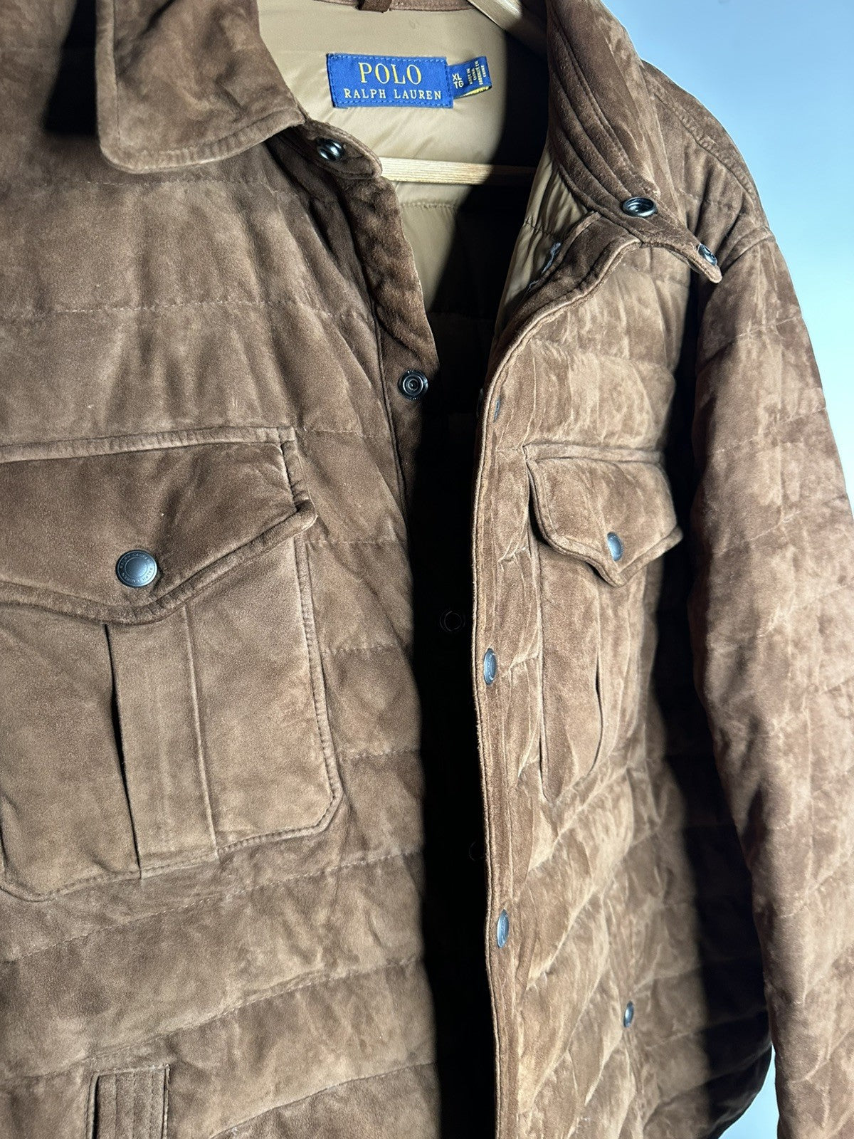 Polo Ralph Lauren Brown Lamb Suede Quilted Jacket Extra Large / XL Mens