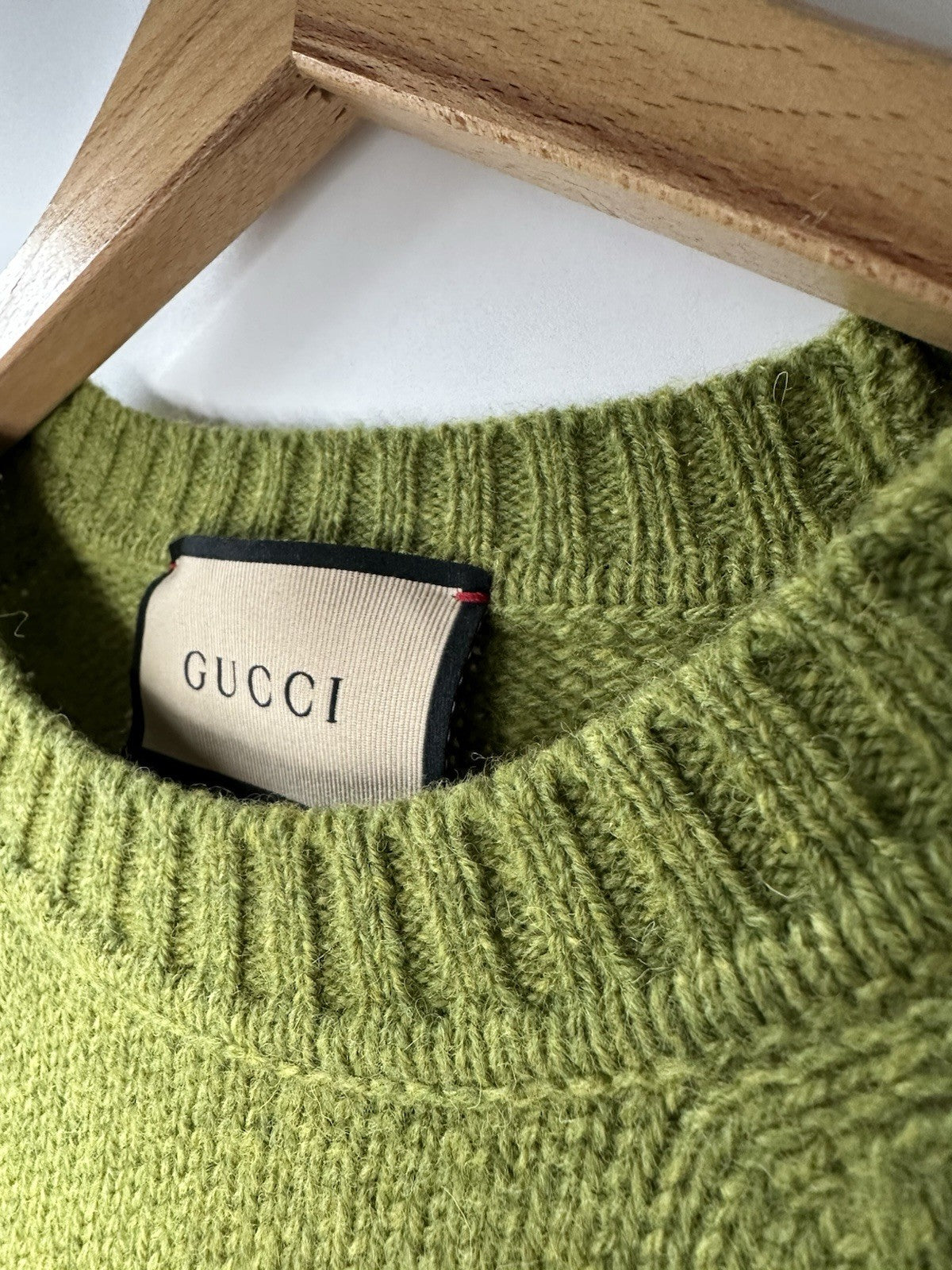 Gucci Logo Embroidery Wool Sweater Large Pear Green Mens