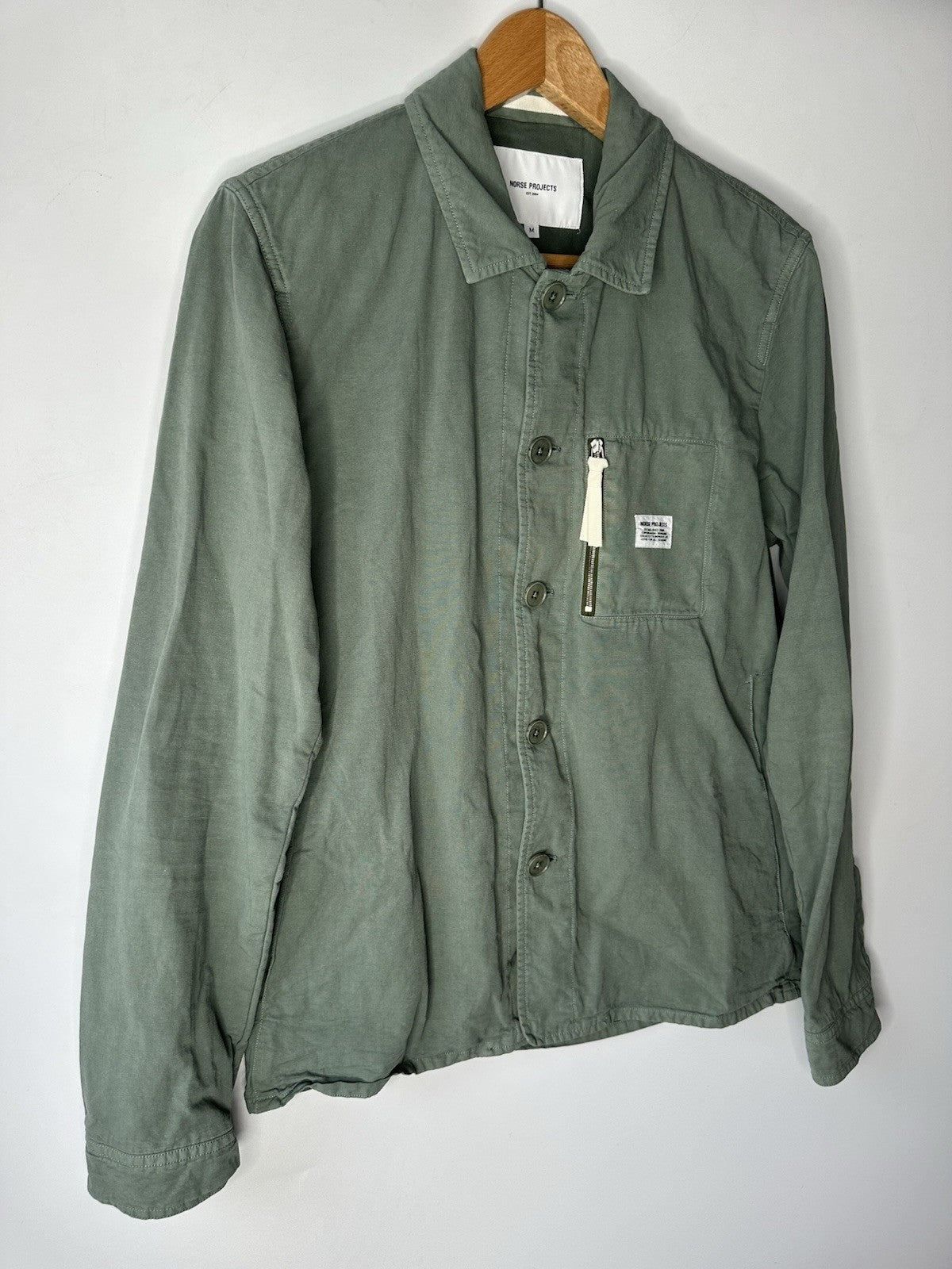 Norse Projects Green Mens Medium Khaki Green Button Down Jacket Cotton Blend VGC