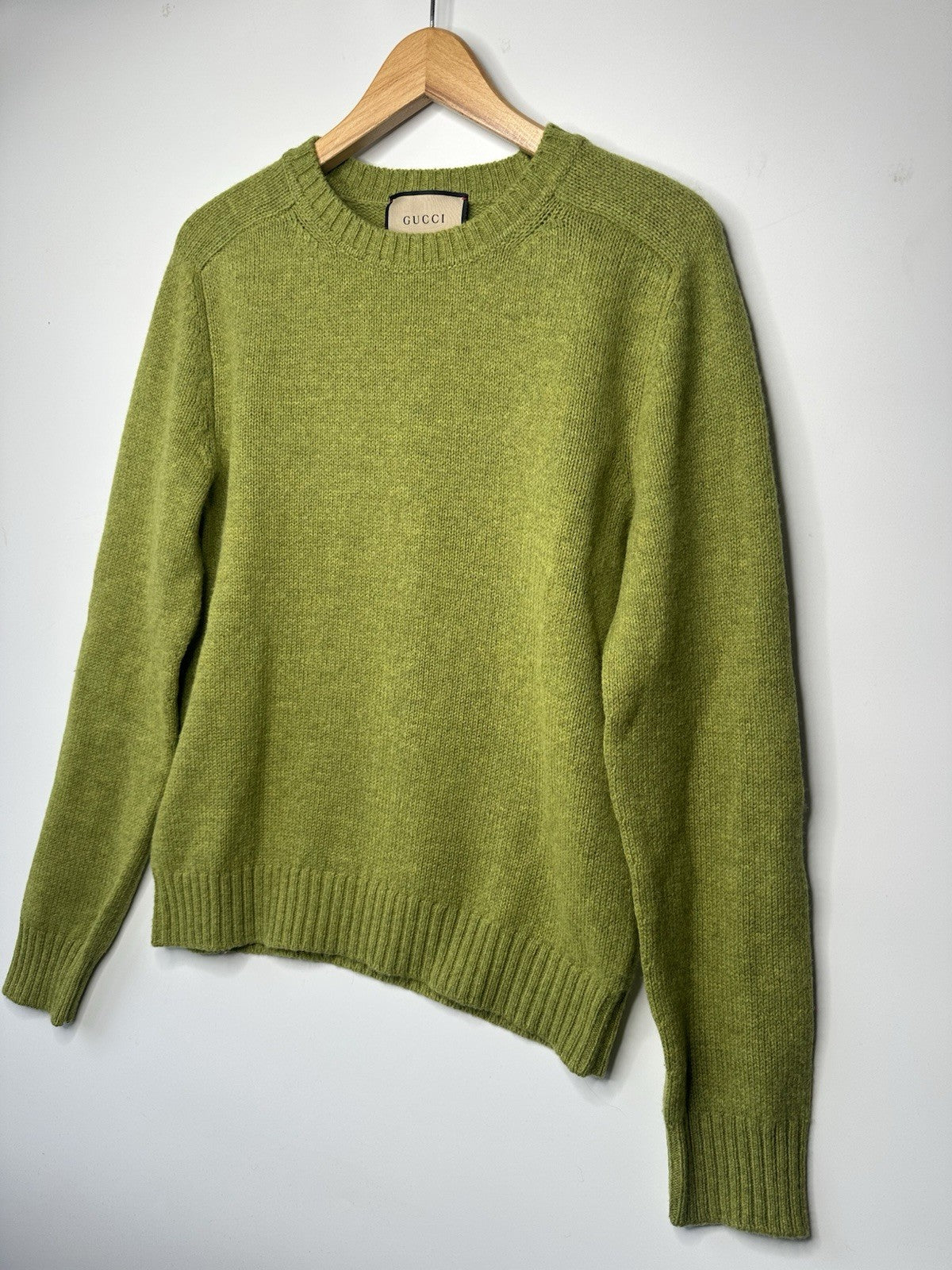 Gucci Logo Embroidery Wool Sweater Large Pear Green Mens